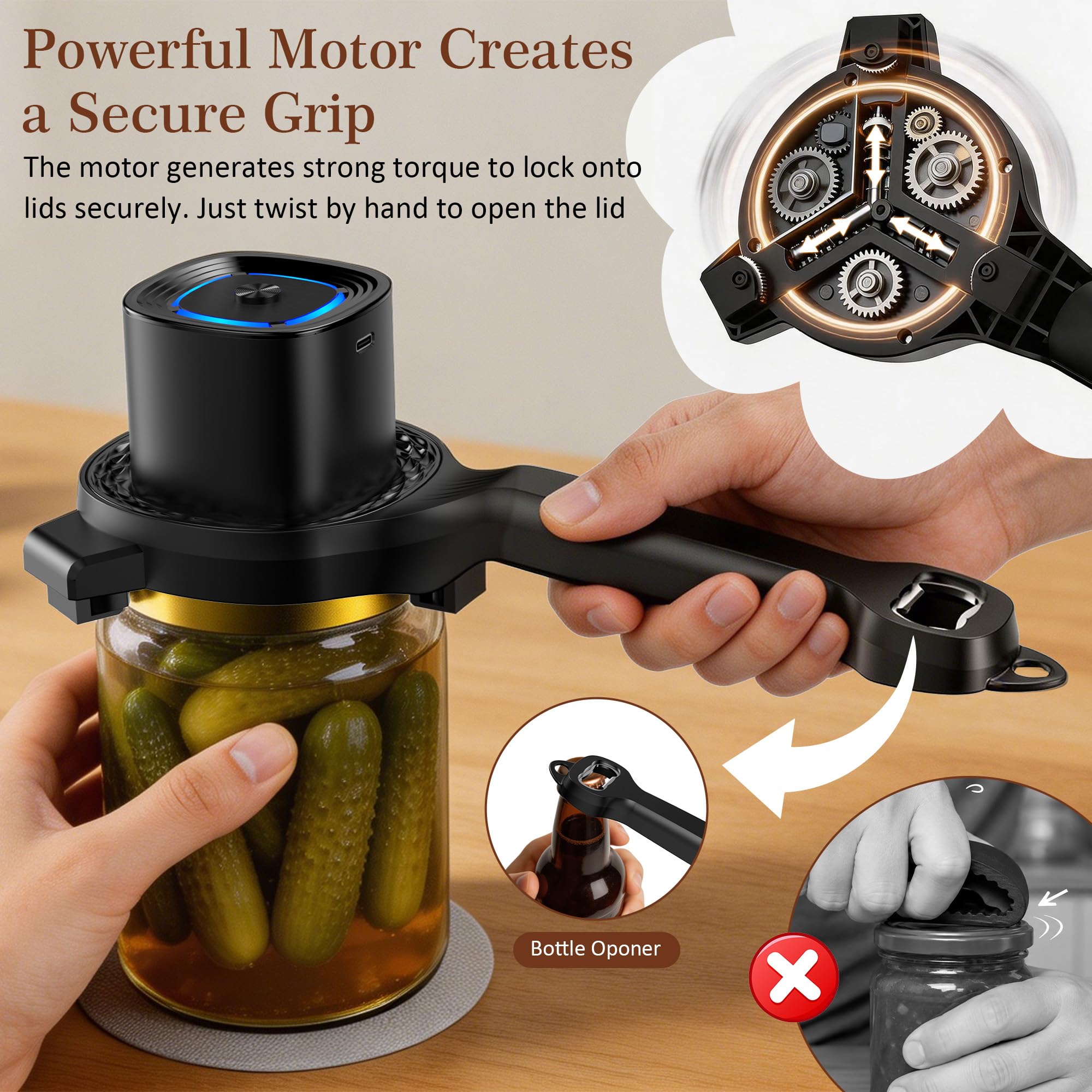 Ouvre-Boîte électrique, Ouvre-Boîte de Conserve Automatique à Une Touche, Rechargeable Ouvre-Bocal électrique, Ustensile de Cuisine pour Seniors, Arthrite & Faiblesse des Mains (Noir)