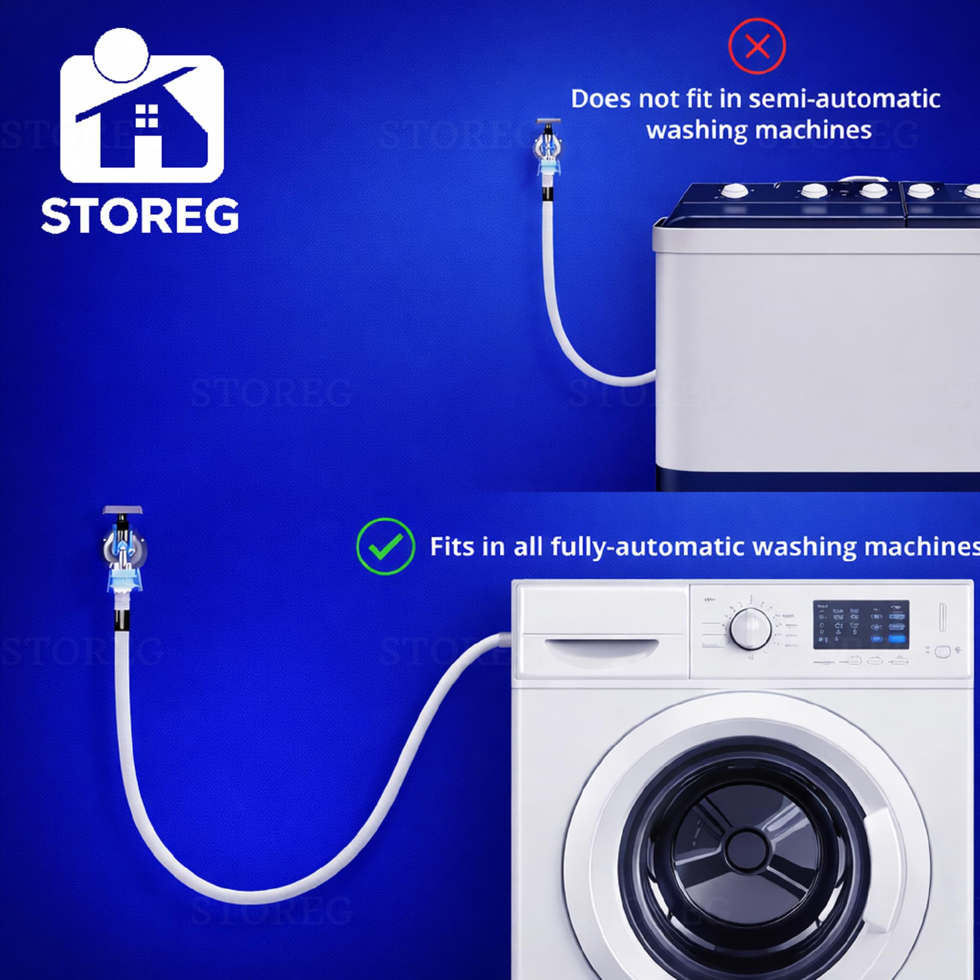 STOREG Flexible PVC Washing Machine Inlet Hose Water Pipe, Universal Water Inlet with Tap Adaptor Connector for Top & Front Load Fully Automatic (3 M) 1
