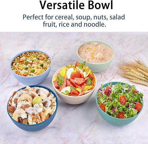 Miniatura 2 de JEPELUS Cuencos para cereales, juegos de ensaladas grandes de paja de trigo, cuencos de plástico de 6 pulgadas para cocina, juego de cuencos