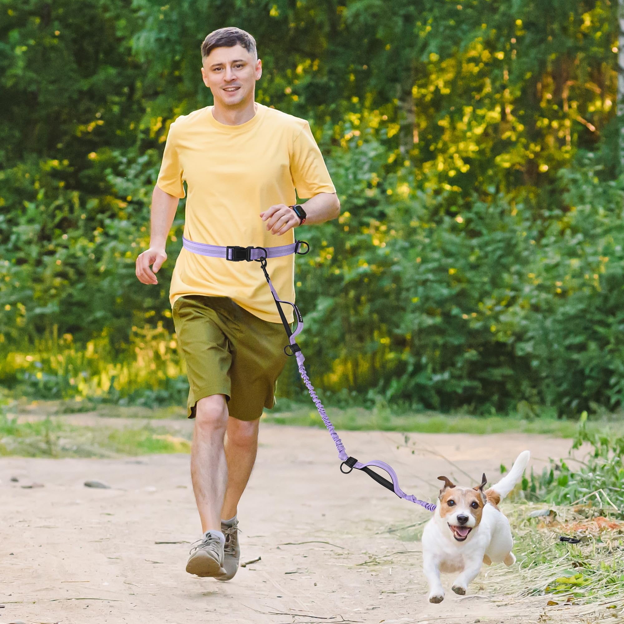 Mile High Life Hands Free Waist Leash for Dog Running Training and Jogging, Adjustable Belt with Double Handle, Reflective Bungee for Medium Large Dogs (Light Purple, 7FT) - image 7