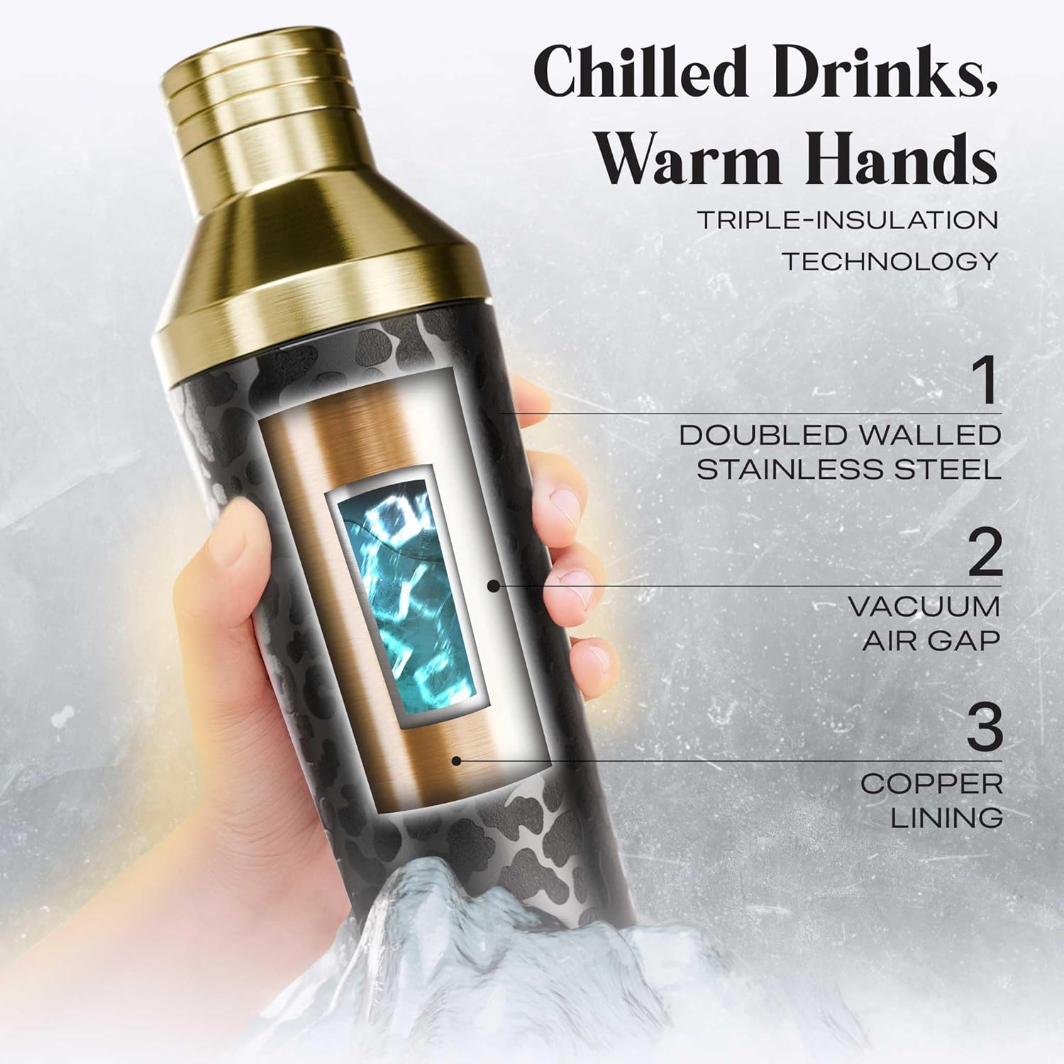 BARE BARREL Insulated Cocktail Shaker Set | Double Wall Stainless Steel | Martini Shaker for Home Bar Bartending | Built-in Drink Measure System & Strainer, Travel Bag, Recipes | Gift Set (Leo Gold) - Image 2