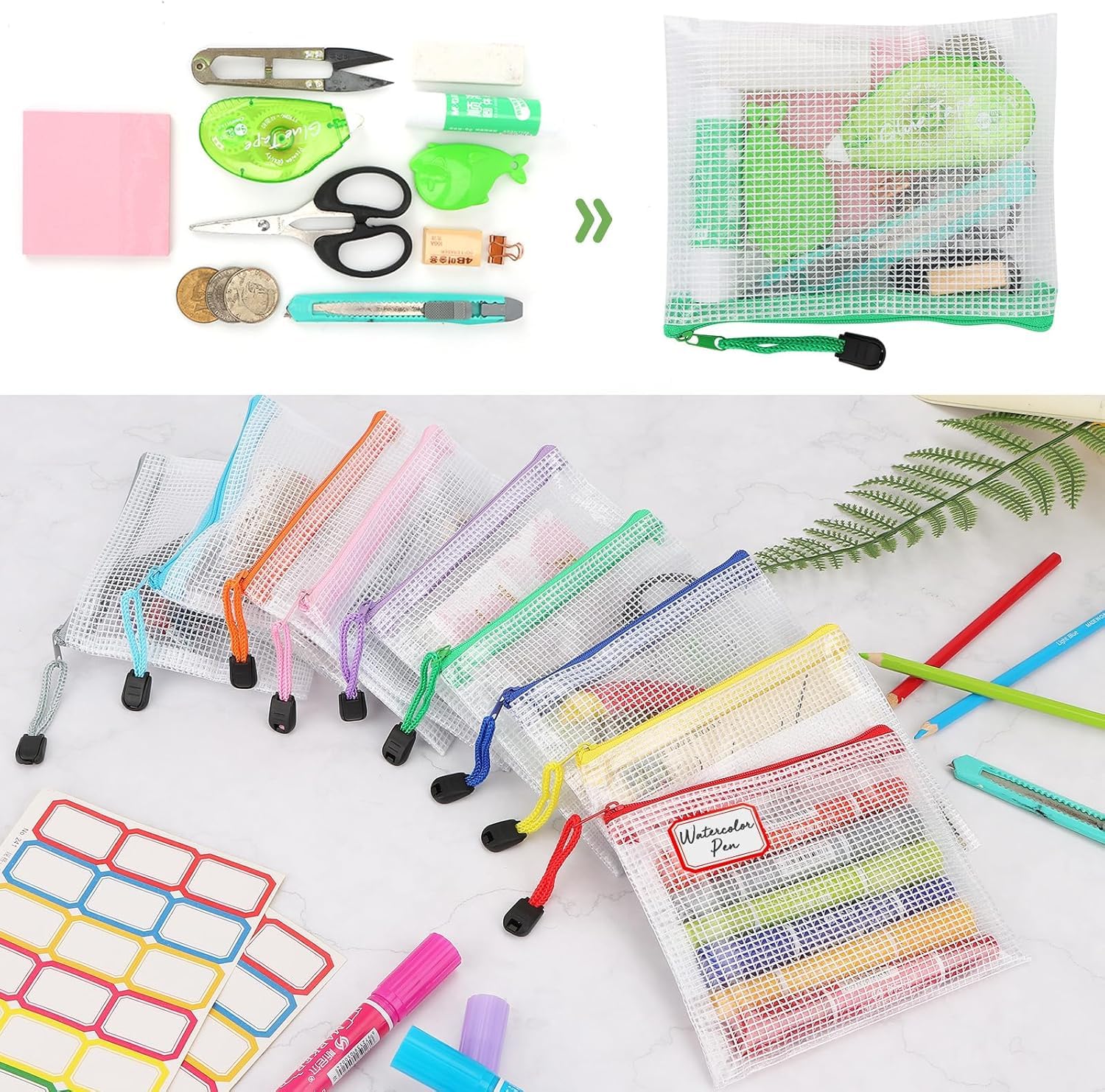 21 Piezas Bolsas Transparentes con Cremallera, Bolsa de Malla Impermeable, Bolsa para Organización Archivos, Bolsas de Plastico con Cierre Cremallera, para Recibos, Oficina, Viaje, Escolar