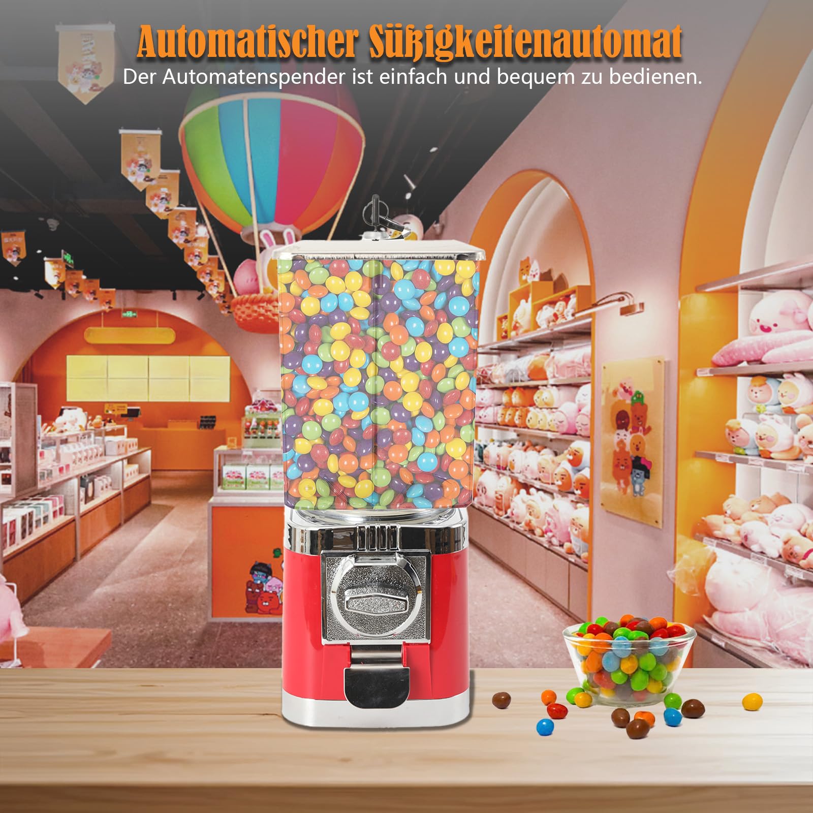 Kaugummiautomat für Kinder, kommerzieller Süßigkeitenspender, Süßigkeiten Spender Automat für Gewerbenutzung, Kapselautomat für Spielzeug, Preisautomat für Spielwarengeschäfte, red & Silver