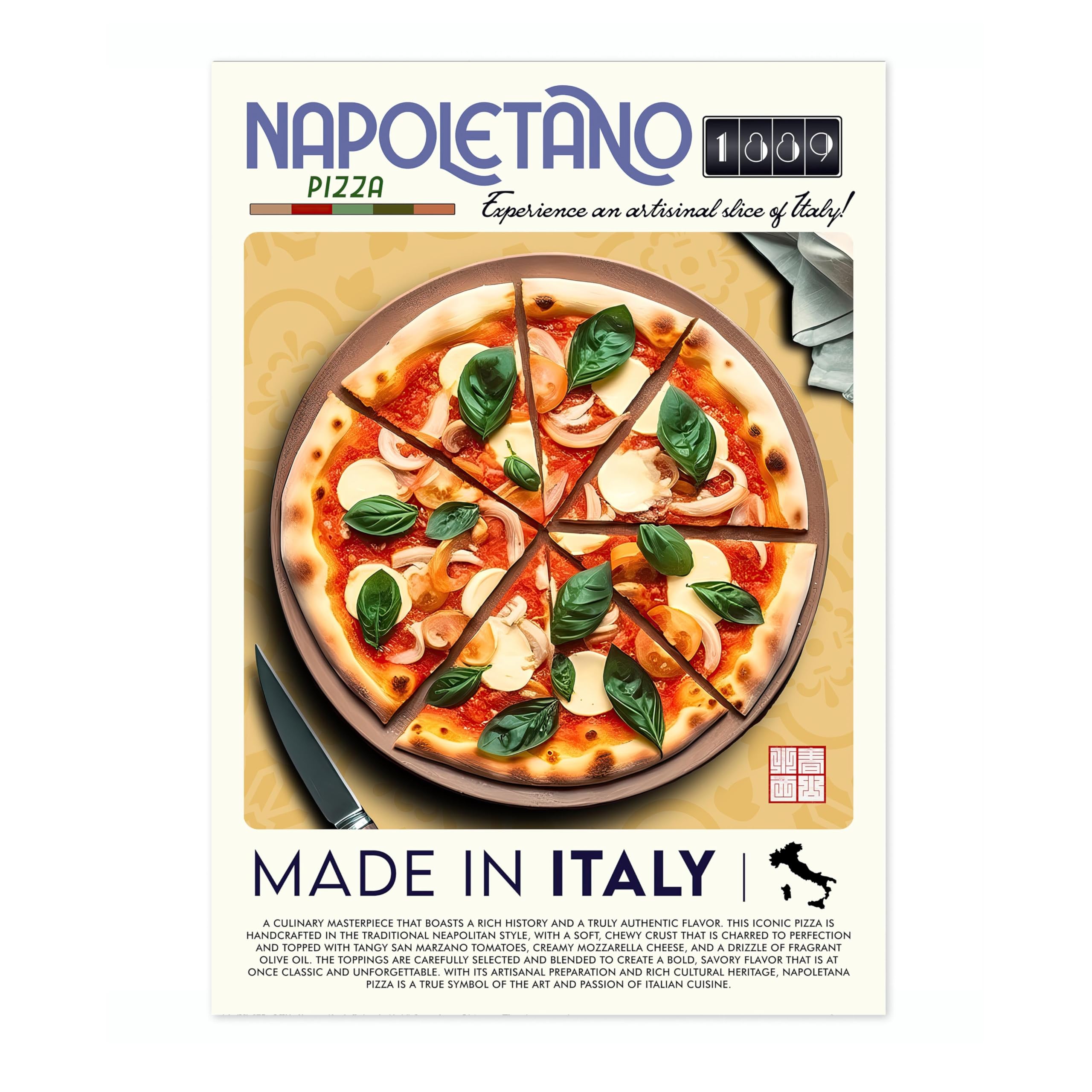 Napoletana Pizza Kitchen Poster, Food Wall Art Modern Print, Restaurant Decor, Chef Dining Room Interior Design, Archival Matte, A4 (Print Only) - 29.7x21cm