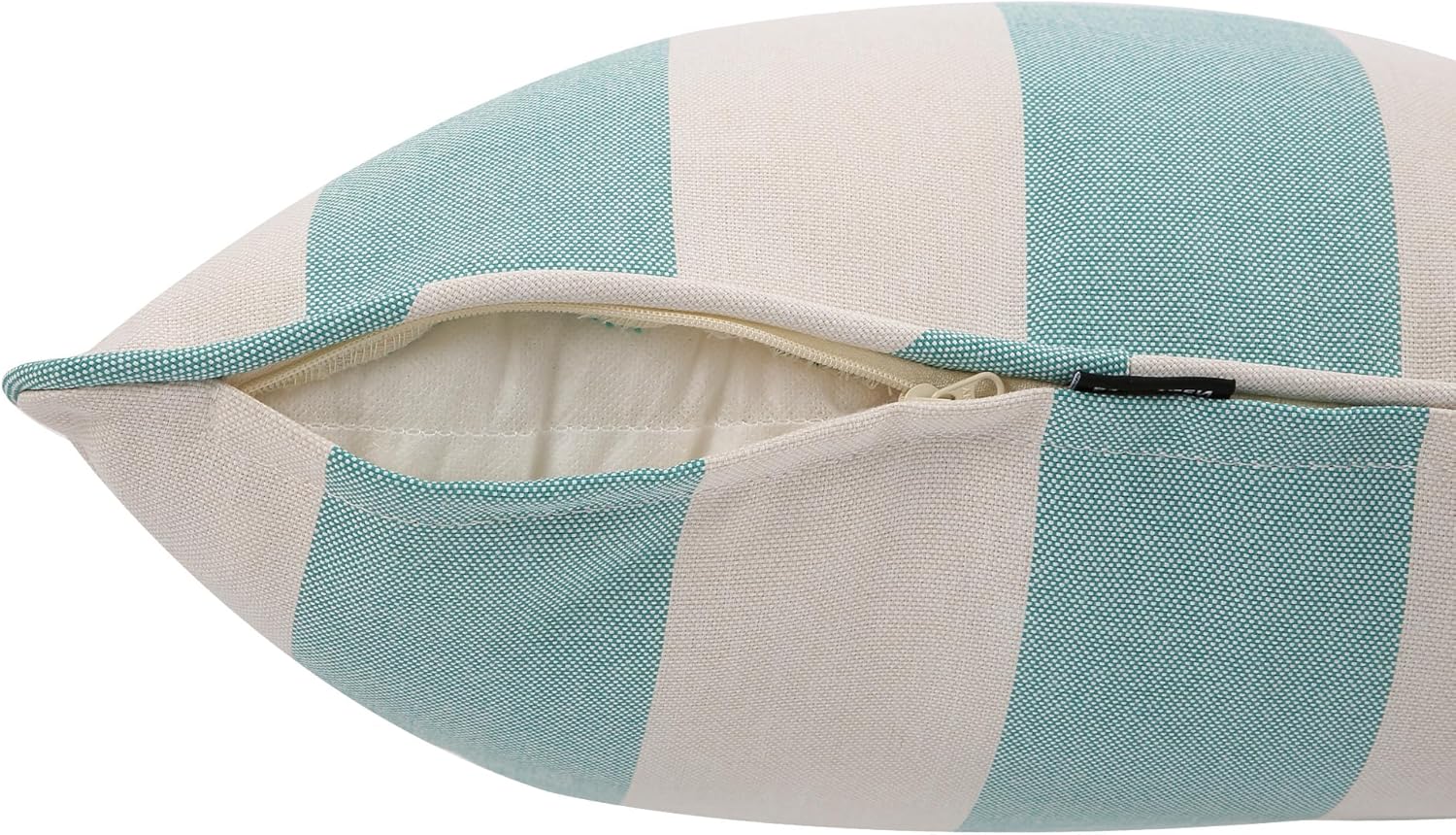 Outdoor Throw Pillow with Insert 18x18 Inch, Set of 2, Piping Edge Waterproof Fade Resistant Decorative Fluffy Pillows for Patio Furniture Chair Bench Couch Sofa - Teal Ivory Striped