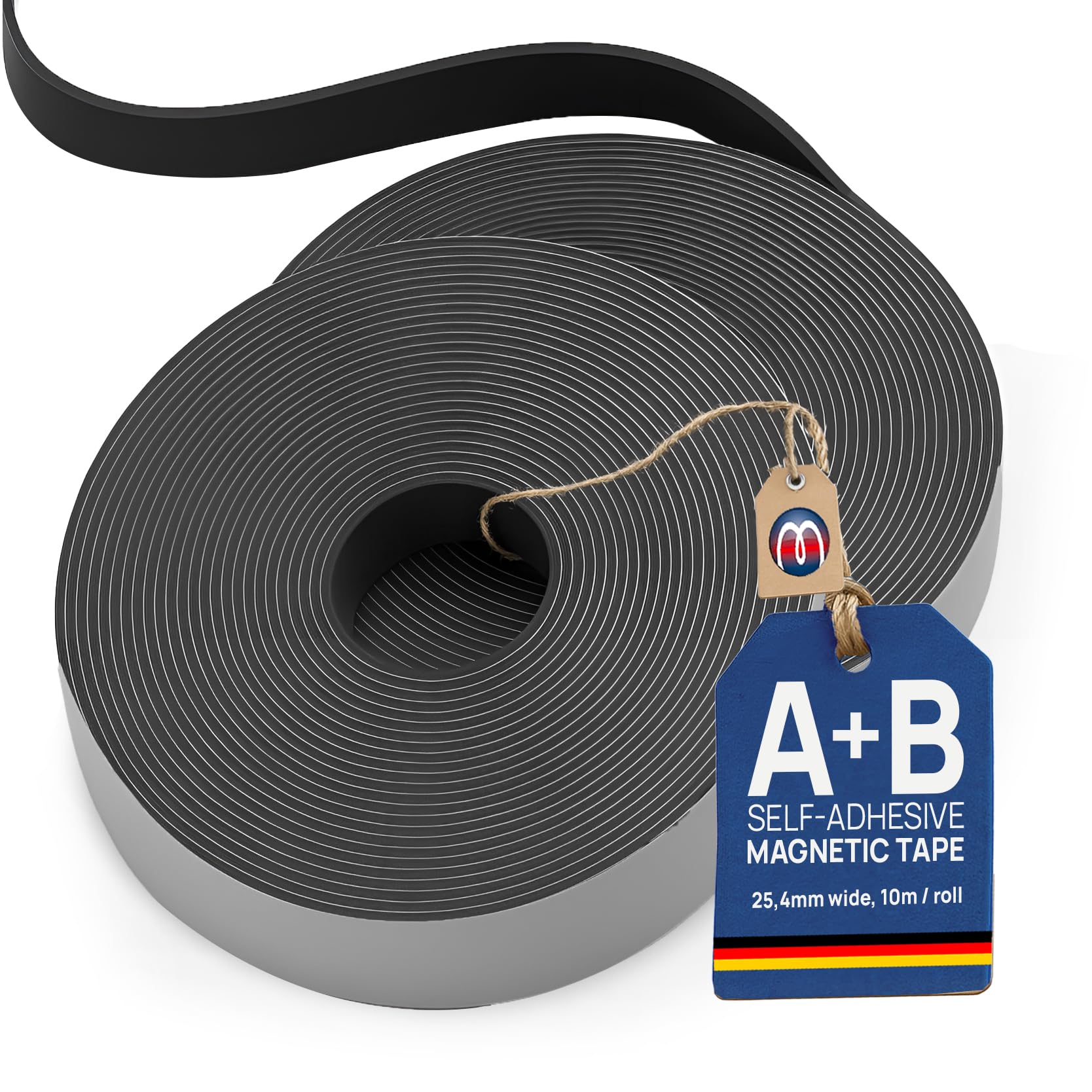Bande magnétique autocollante pour moustiquaire - type A et B - 1,5mm x 25,4mm x 10m - Rouleau - Ruban adhésif aimanté - pour des solutions de fixation flexible