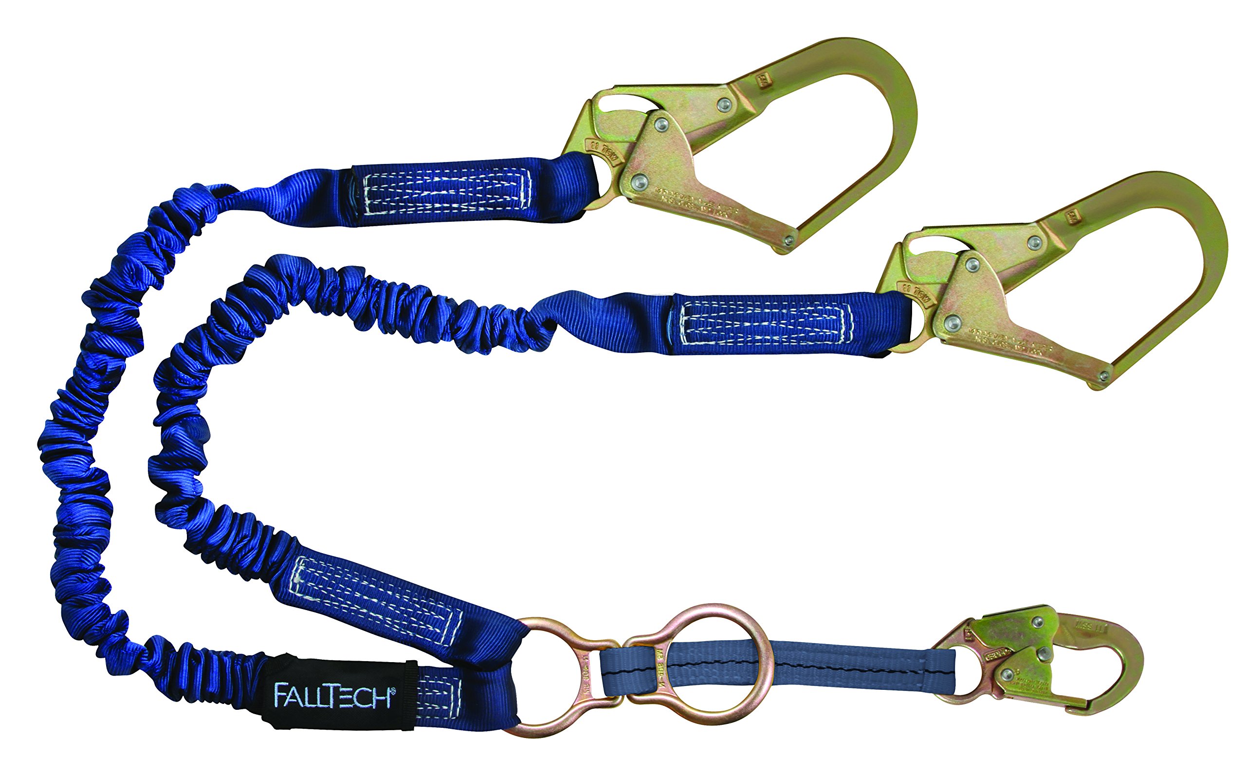 FallTech 8240Y32D ElasTech, Internal Elastic SAL-Expanding Y-Leg,100% Tieoff, 1 Snap Hook and 2 Rebar Hooks, D-Ring for SRL Attachment, 4 1/2' to 6', Blue