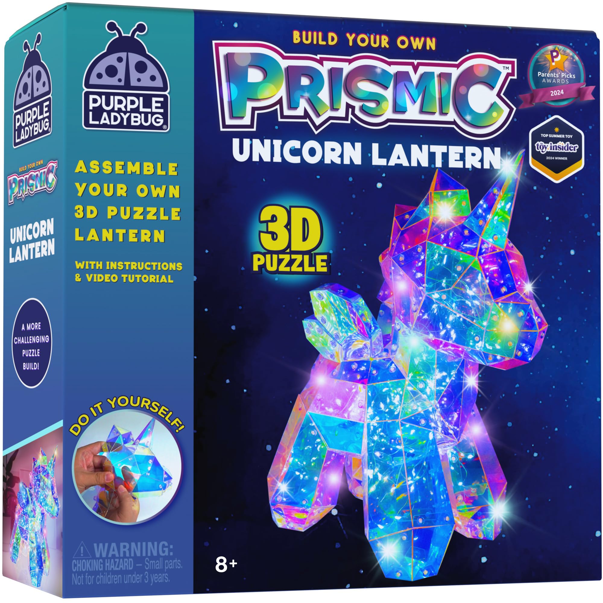 PURPLE LADYBUG PRISMIC Unicorn 3D Puzzle Craft Kit - DIY Light-Up Night Lamp for Kids, STEM-Inspired Creative Kit, Gifts for Ages 12-16, Birthday,