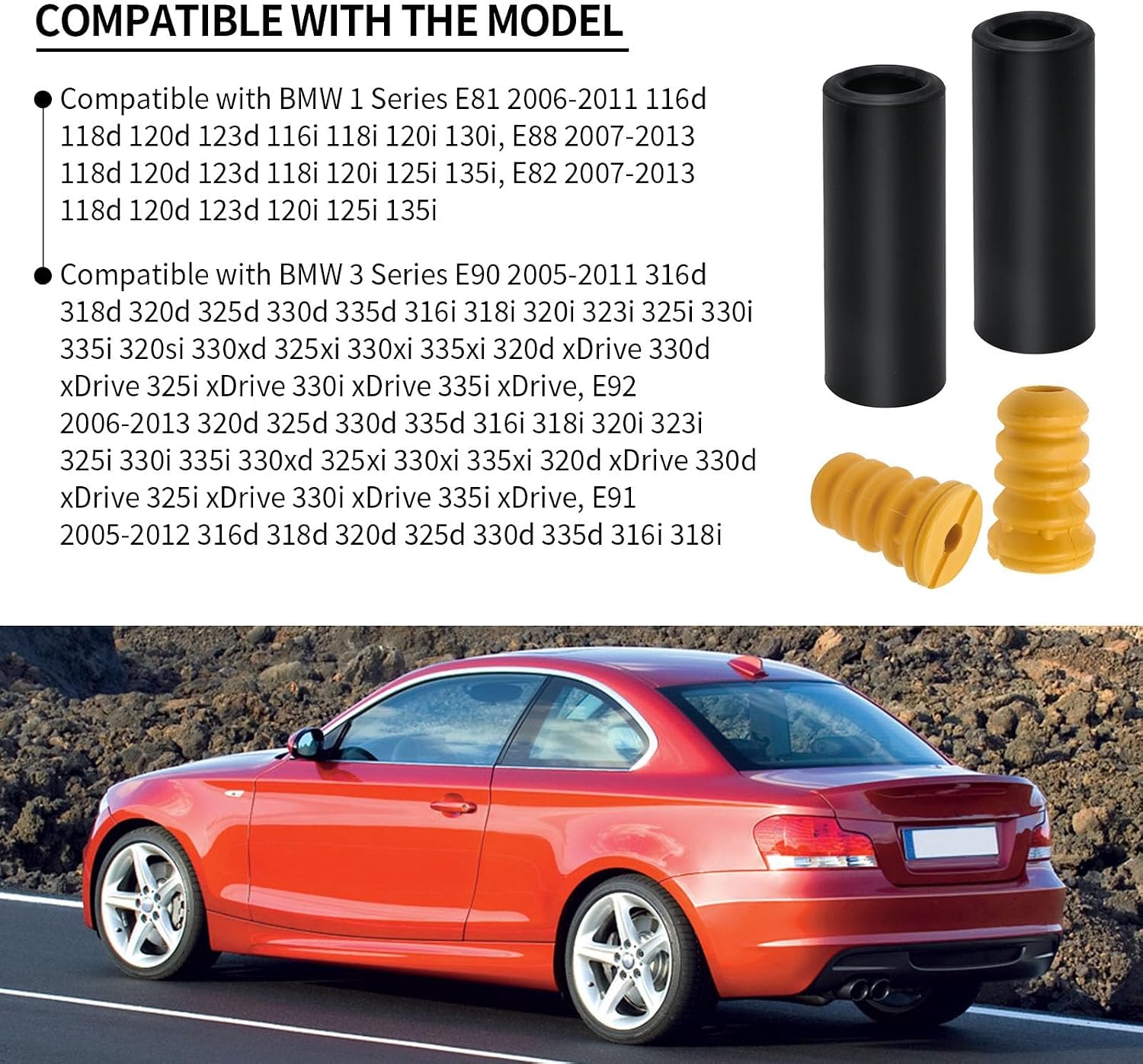 Rear Shock Absorbers, Left and Right, Suspension Cushions, Dust Covers with Buffer for BMW 1 Series and 3 Series E81, E82, E88, E90, E91, E92 33503411995 33504034410