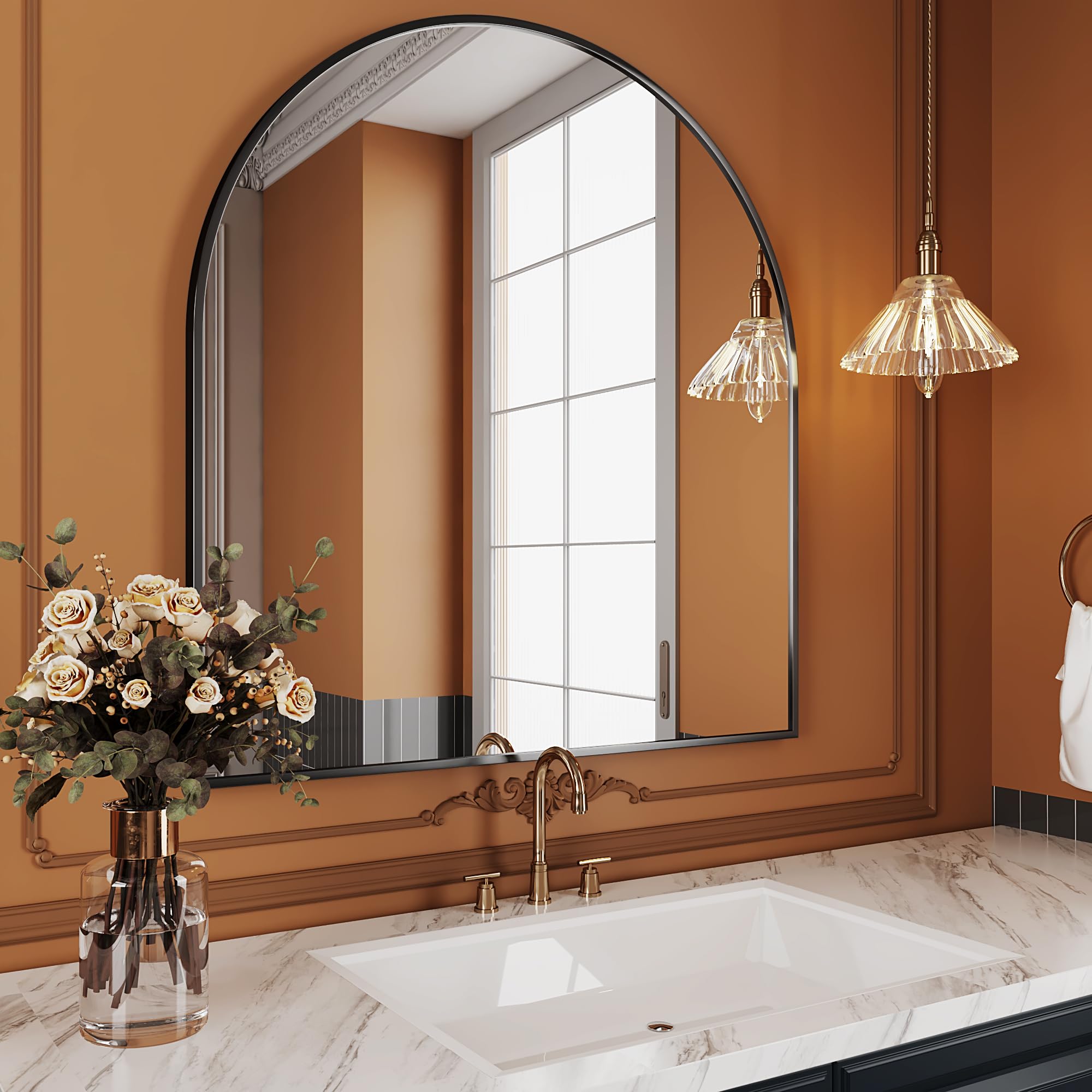 AUYHM Arched Mirror,31x33 Arched Bathroom Mirrors,Black Bathroom Mirror, Arch Mirrors for Wall,Bathroom Mirrors for Over Sink(Black)