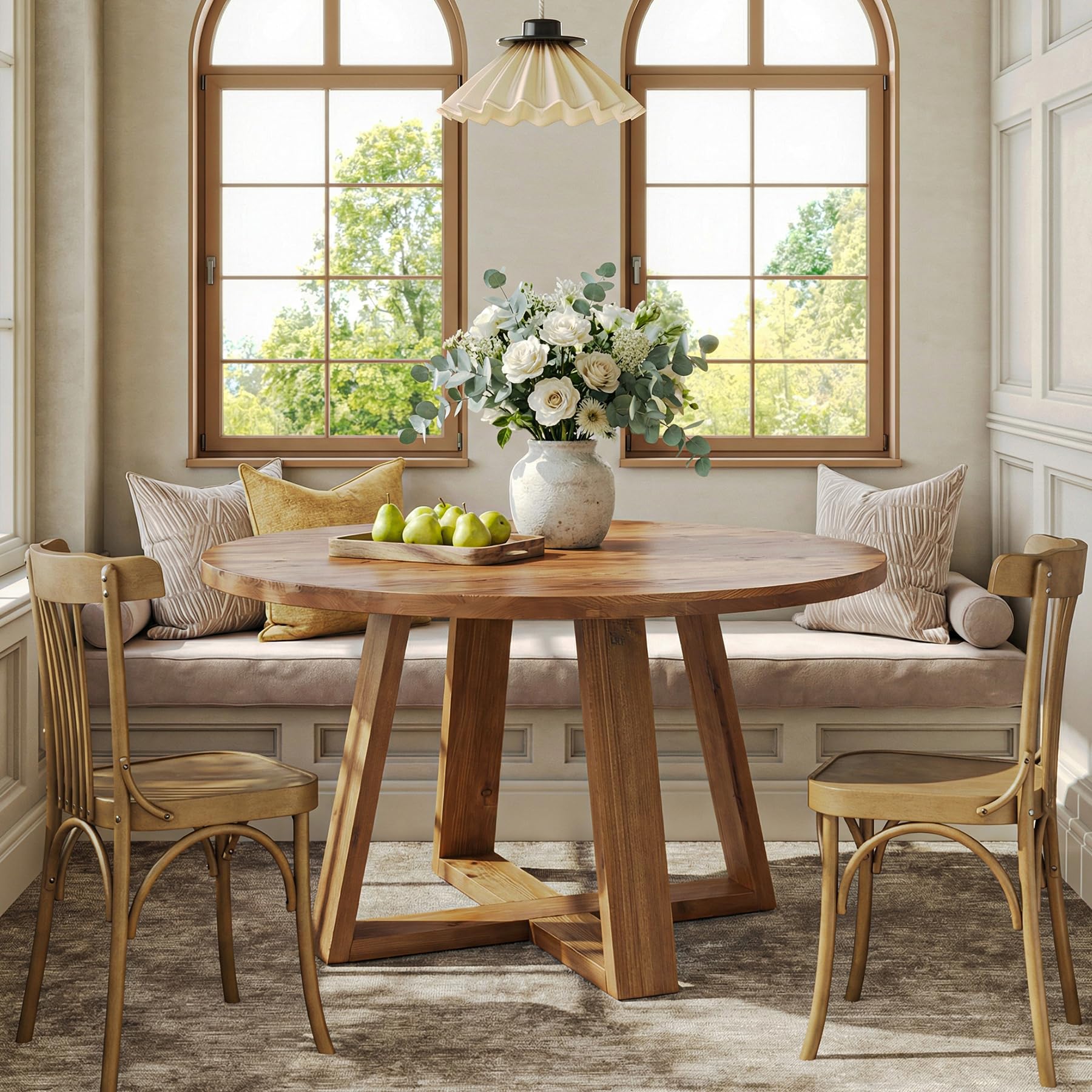 Runder Esstisch 120 cm Massivholz – Landhausstil Küchentisch für 4 Personen, rustikaler Holztisch mit stabilen A-Beinen & Warmer Eichenoptik für Esszimmer, Küche, Wohnzimmer