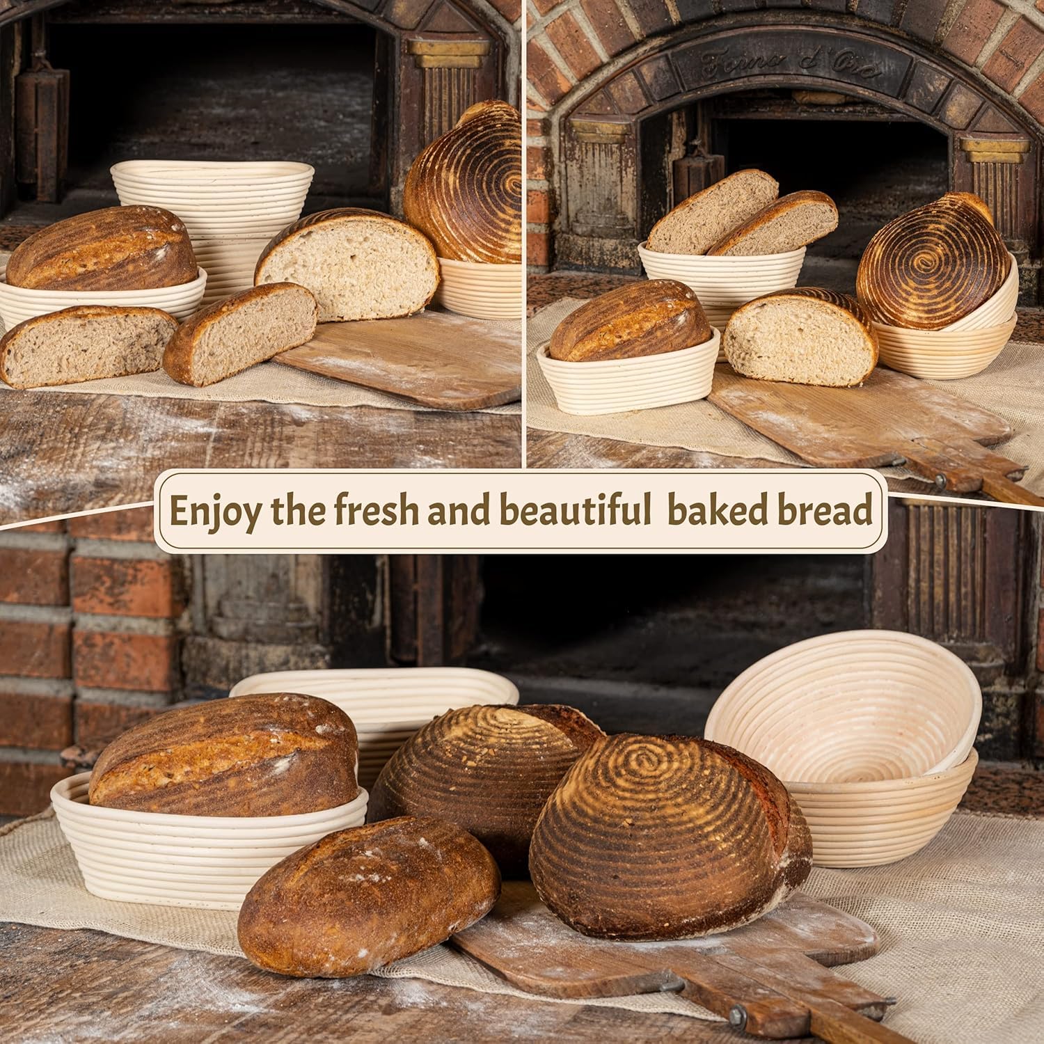Banneton Bread Proofing Basket Set - 9" Round & 10" Oval Rattan Baskets With Liners For Sourdough