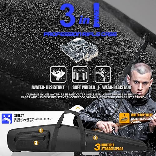 Miniatura 10 de Funda suave para rifle  Bolsa de transporte resistente al agua para rifles de alcance con 3 bolsillos para accesorios, correa de hombro ajustable,