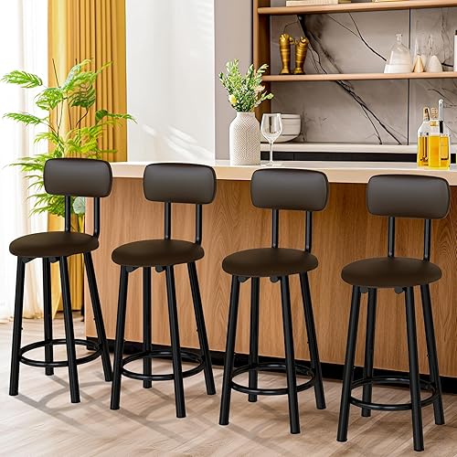 Recaceik Taburetes de bar altos modernos de 13.7 pulgadas de ancho con respaldo, taburete de bar tapizado de piel sintética para bar, sala de estar,