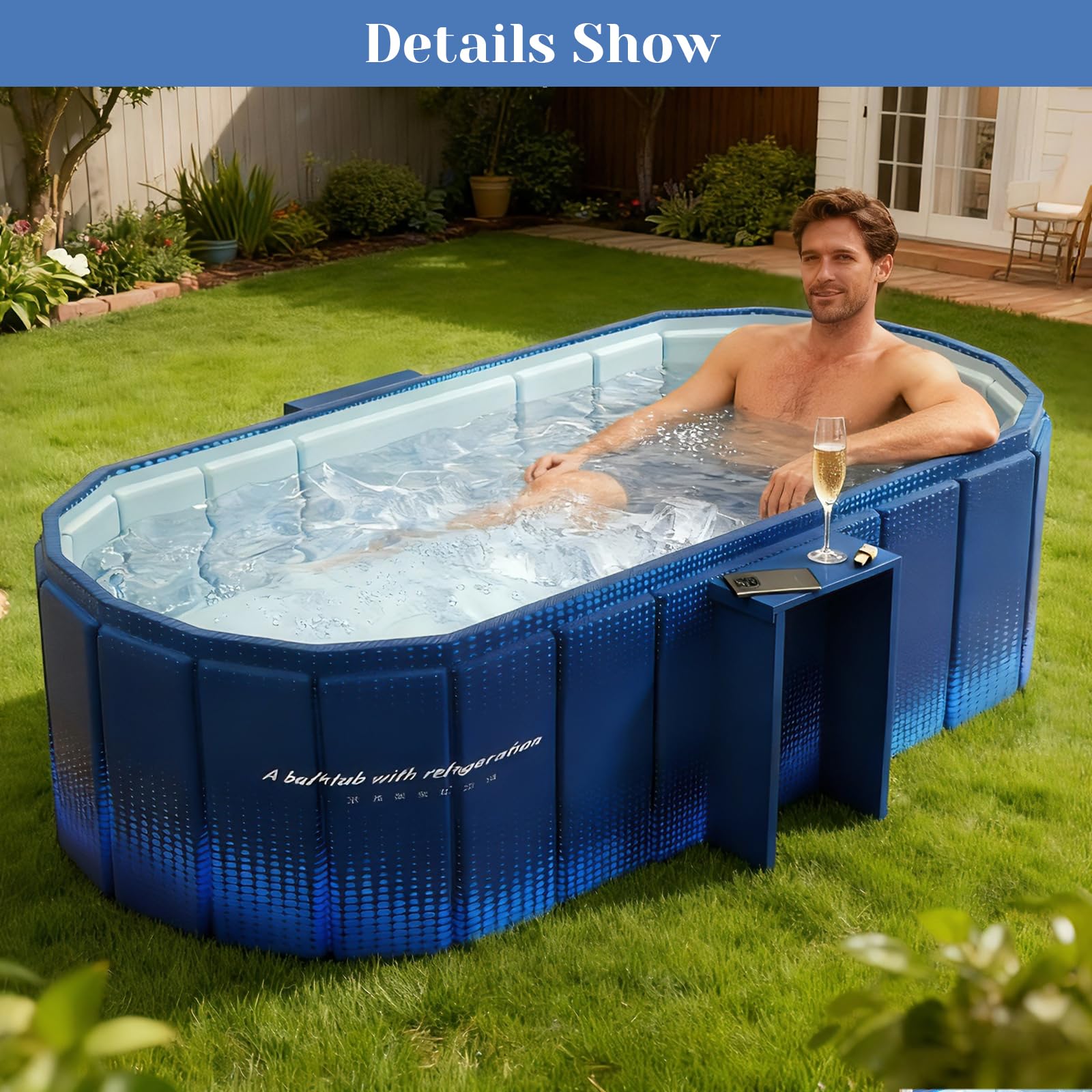 Condition photo showing New/Like New for jessie 47 inches portable bathtub, foldable ice bath tub for adult, bathroom hot spa soaking cold plunge tub freestanding bathtub indoor outdoor yard (blue)