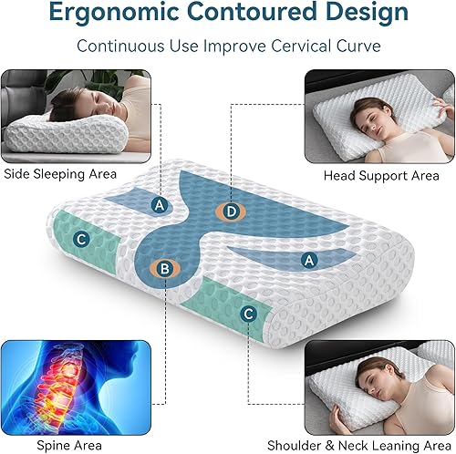Miniatura 2 de Hcore Almohada de espuma viscoelástica, almohada ortopédica cervical con contorno de cuello para dormir de lado, espalda, estómago, almohada