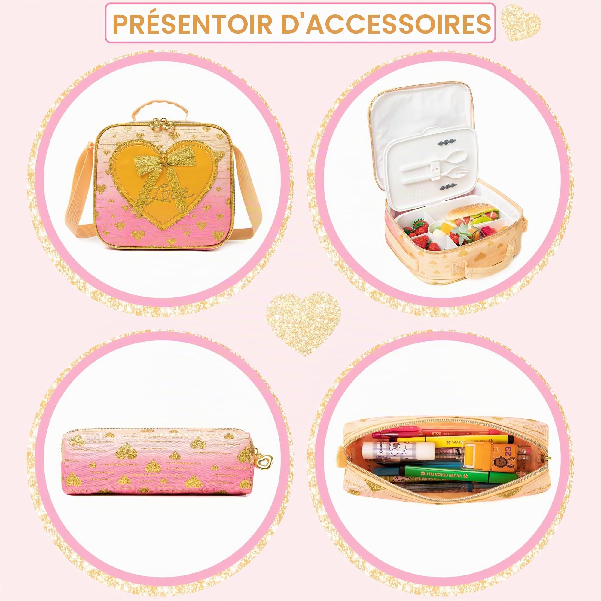 HTgroce Cartable à Roulette Sirène, Set 3 Pièces Sac à Roulette Fille Primaire Scolaire CE2