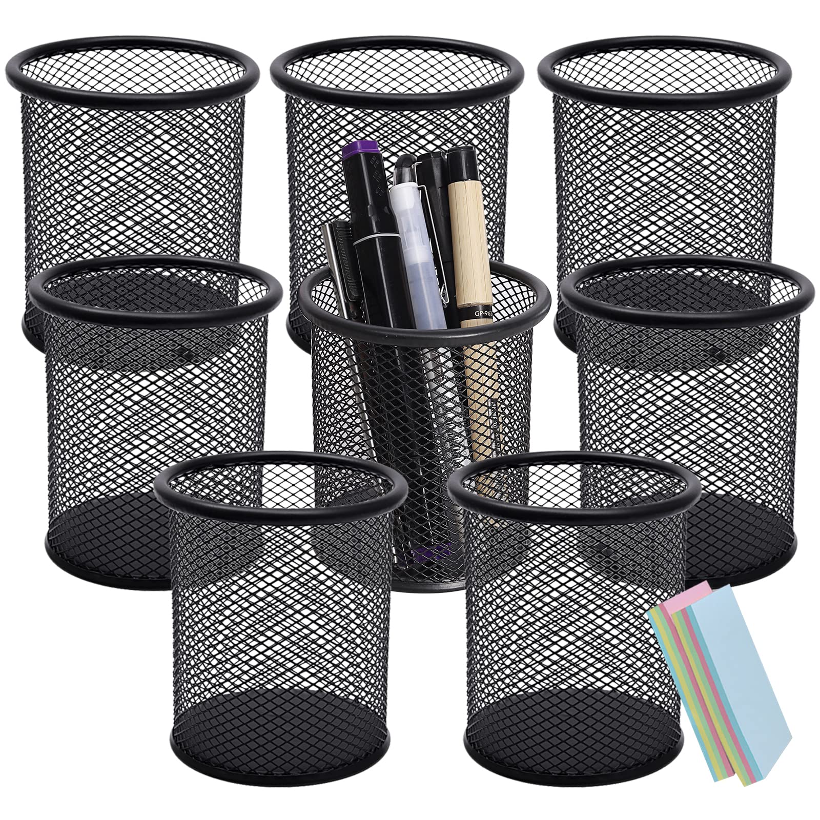 DARUITE Pen Holder, 8PCS Round Metal Mesh Pen Pots for Desk Multifunctional Pencil Pot