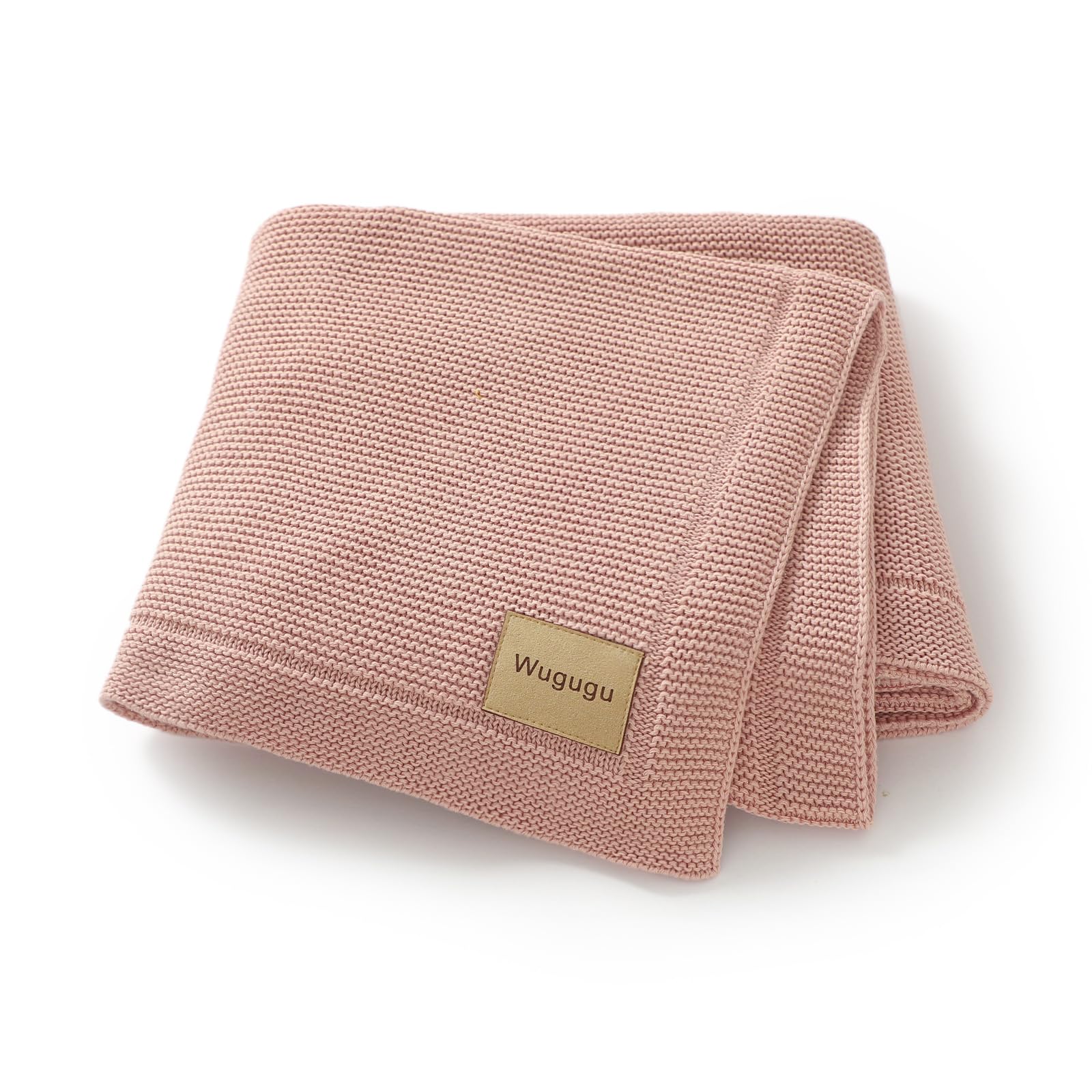 Wugu - Mantas de punto para recién nacidos y niñas, de algodón suave, transpirable, tamaño 76 x 101 cm, manta para cochecito de bebé, color rosa