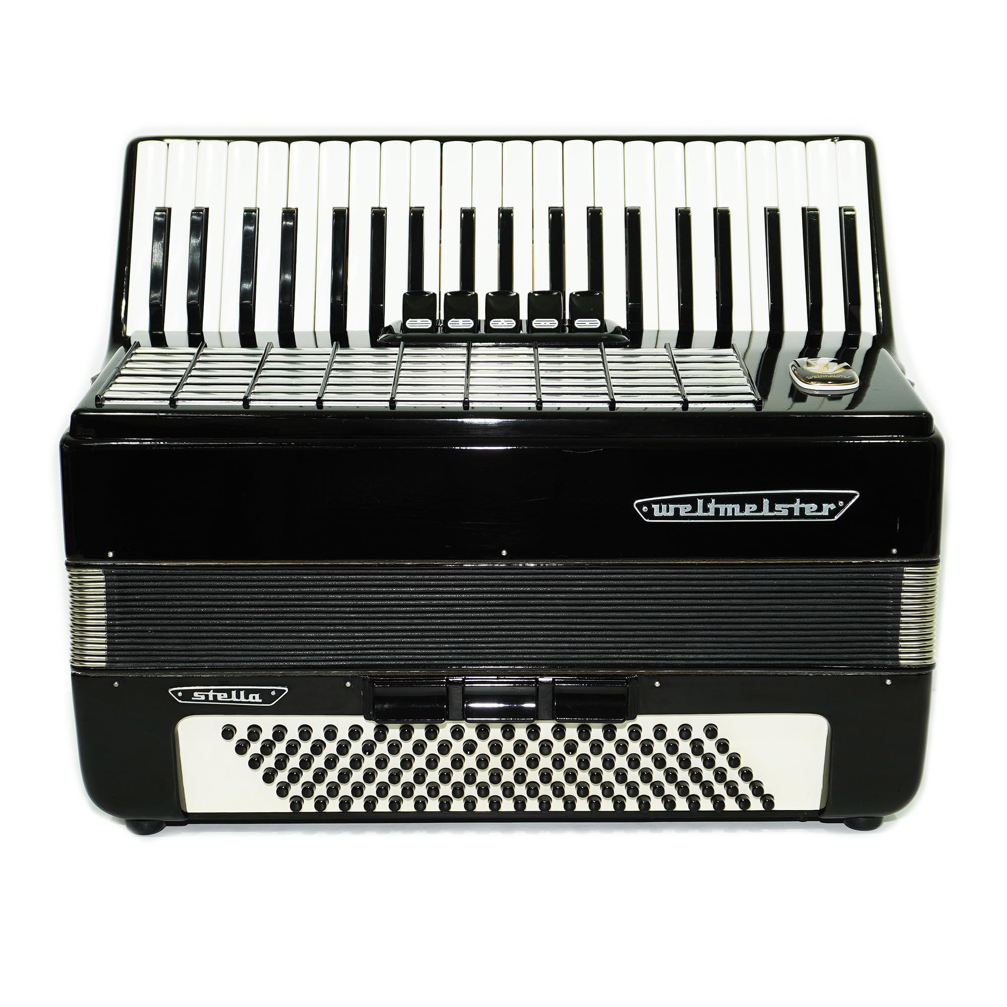 Generic Weltmeister Stella Piano Accordion made in Germany 120 Bass New Straps Case 2340 Quality Musical Instrument for