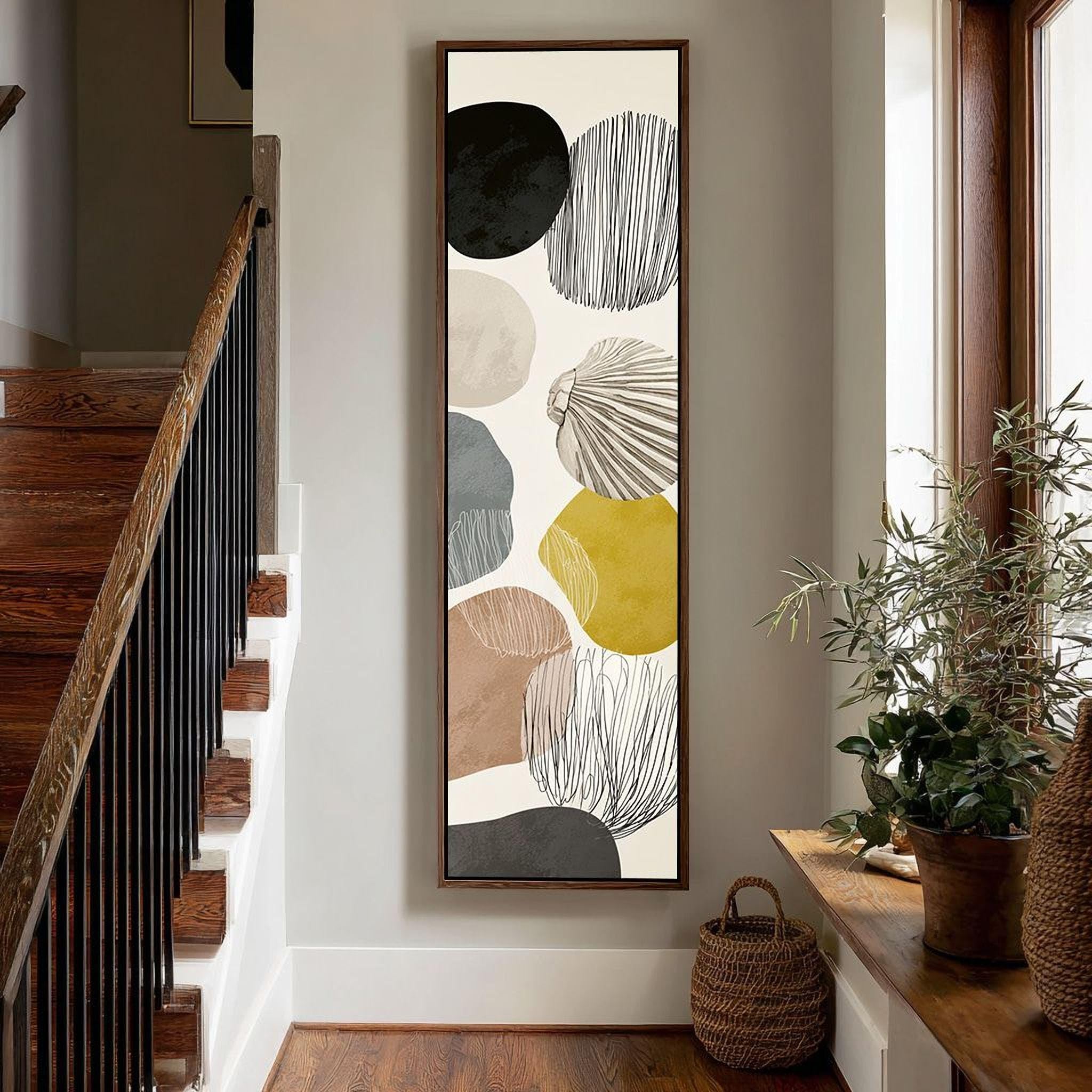 Współczesna sztuka ścienna w stylu Zen - dekoracja Japandi Wabi Sabi - Wysokie cienkie plakaty - Pionowe obrazy na płótnie - druk artystyczny (55 x 110 cm/rama wewnętrzna)