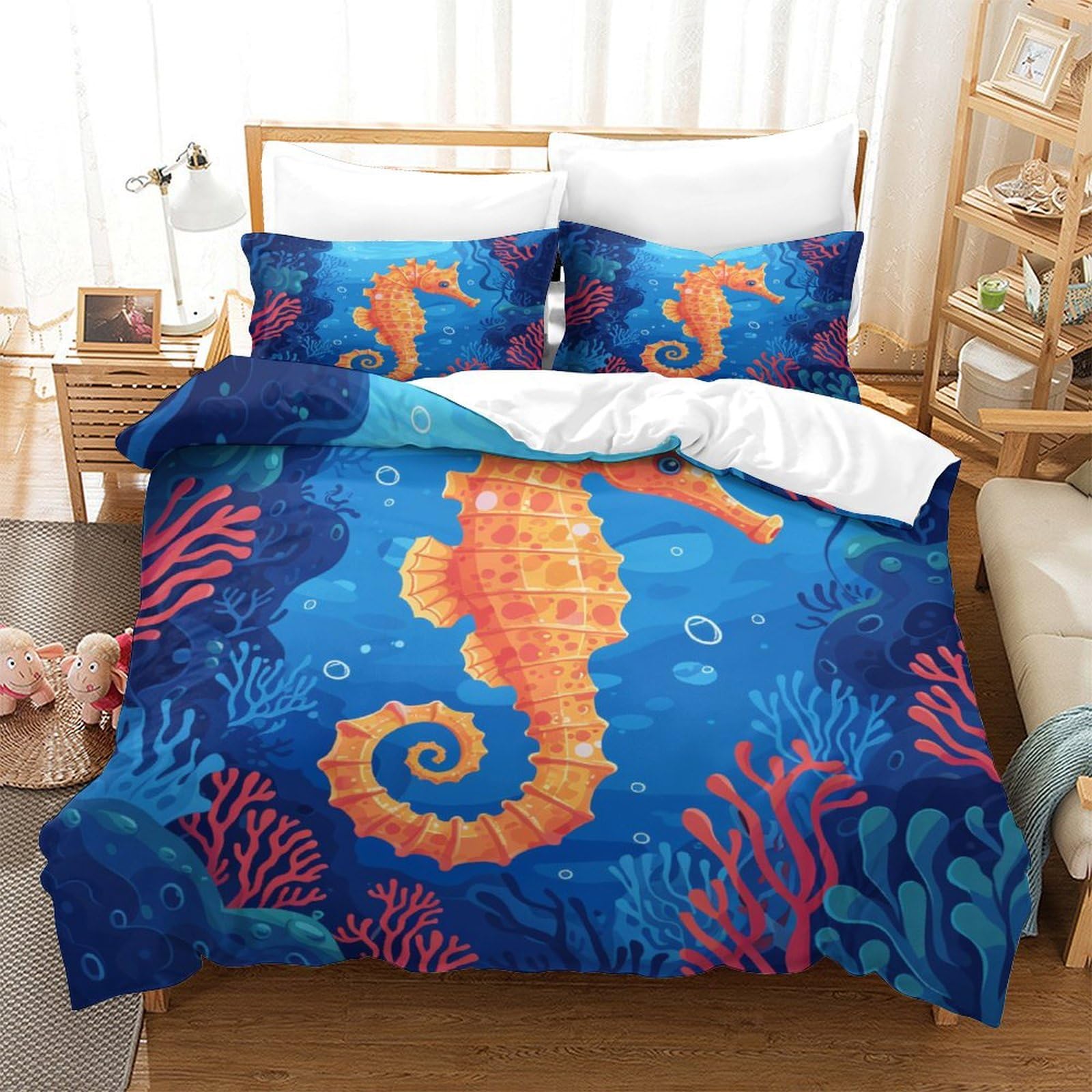 Housse de couette animaux imprimé 3D 260x220 parure de lit 3 pièces Super King