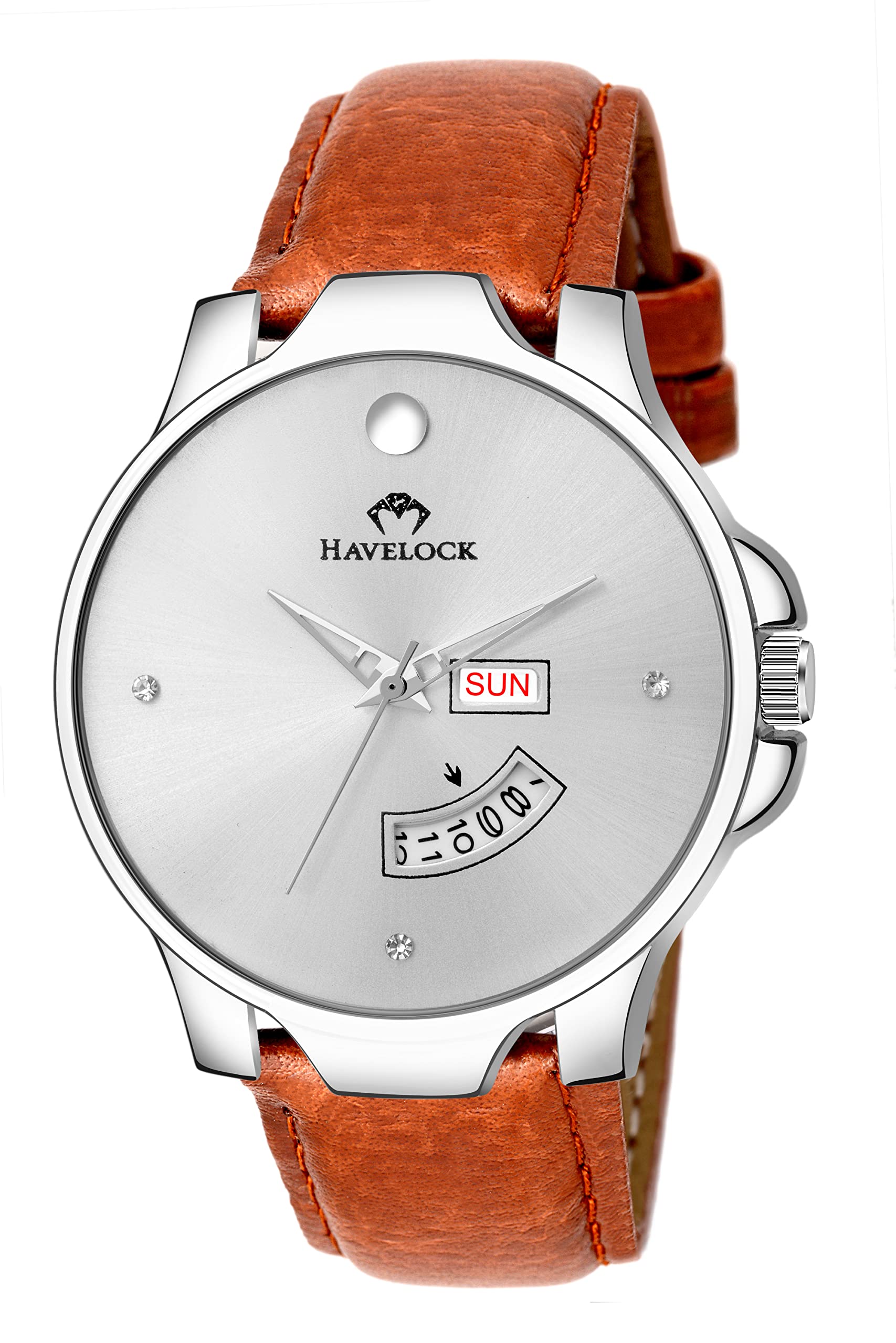 HAVELOCK Silver Dial Leather Strap Day & Date Analog Watch for Mens and Boys | Analog Silver Dial Leather Strap Watch for Men (B0BD91R61K) Amazon Price History, Amazon Price Tracker