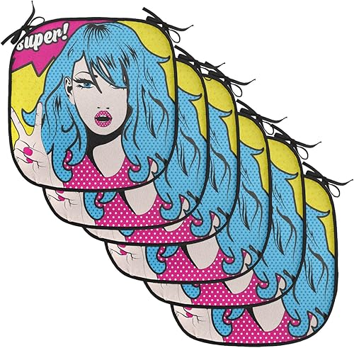 Miniatura 91 de Lunarable Cojín retro para silla, mujer con cabello, letrero de victoria con burbujas de discurso, inspirado en arte pop, acolchado de asiento para