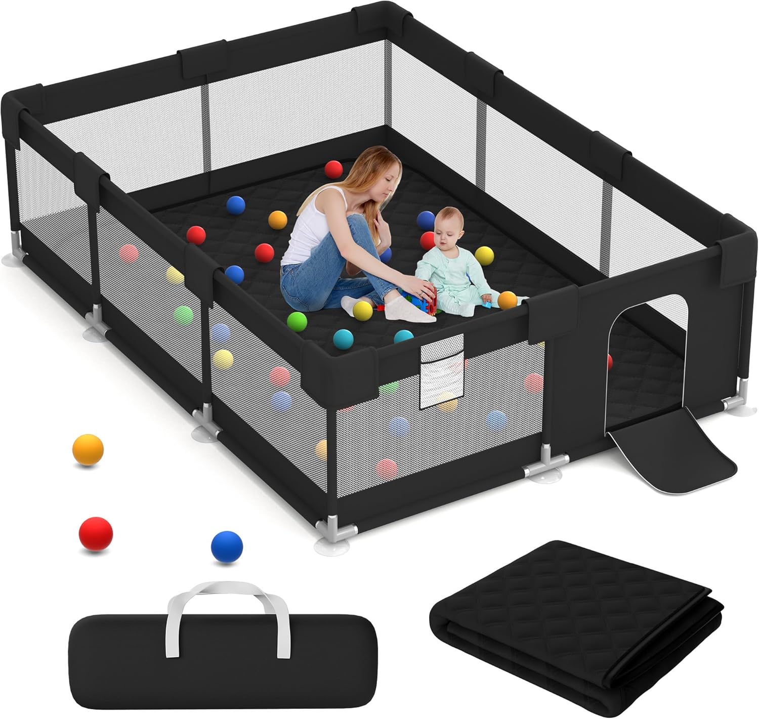 Babyeap Playpen with Mat,71"x50"Play Pen,Black