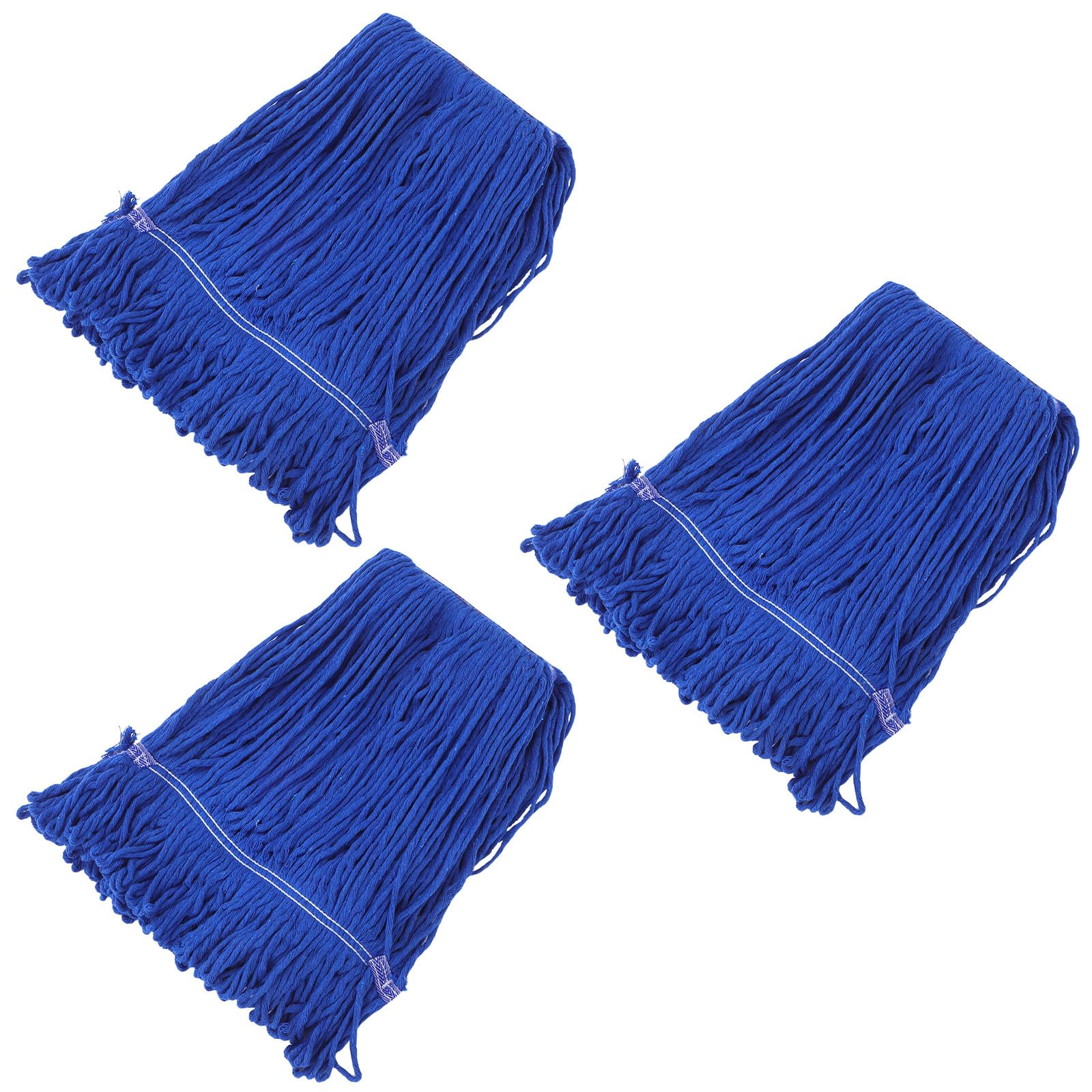 Cabilock Cabezal Diseño Reemplazable de Algodón Azul Reutilizable de Trapeador Comercial Compatible 3 Piezas Cabezal de Trapeador de Cera para Limpieza en Hoteles y Hogar
