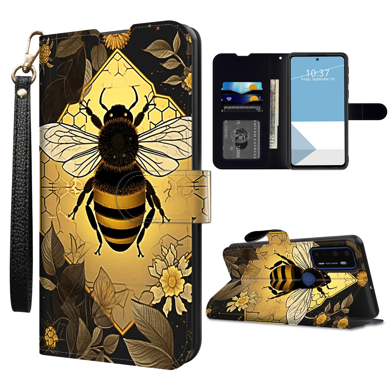 for Cricket Dream 5G case,AT&T Radiant Max 5G Innovate 5G  Wallet Case with Credit Card Holder Detachable Wrist Strap Magnetic Flip PU