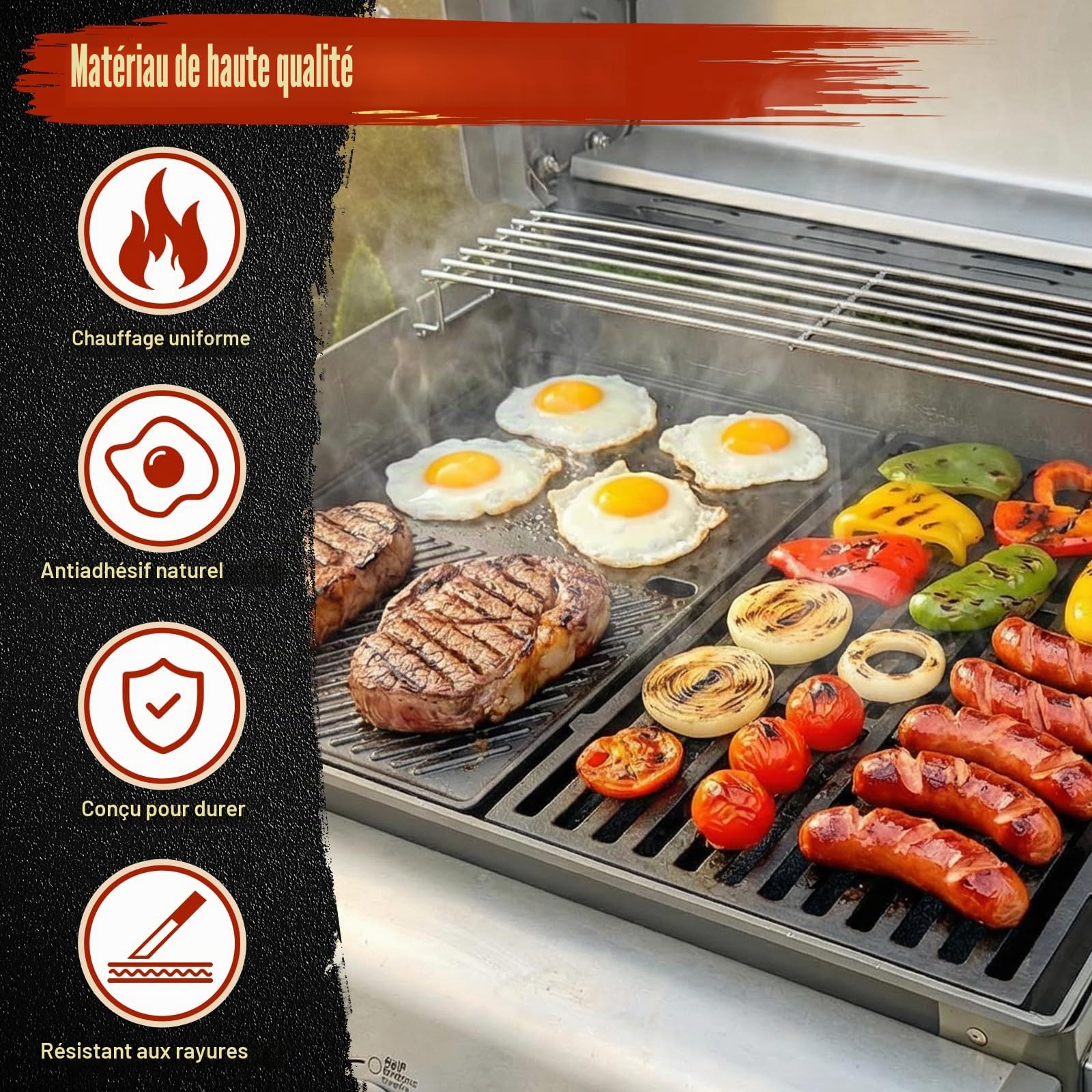 Denmay 7638 Plaque de cuisson en fonte pour Weber I & II Spirit E/S 310, 320, 330, Spirit E-310 Classic, Spirit 700, Genesis Silver B/C, pour barbecues SmokeFire EX4 et EX6 au charbon 44,5 x 30 cm
