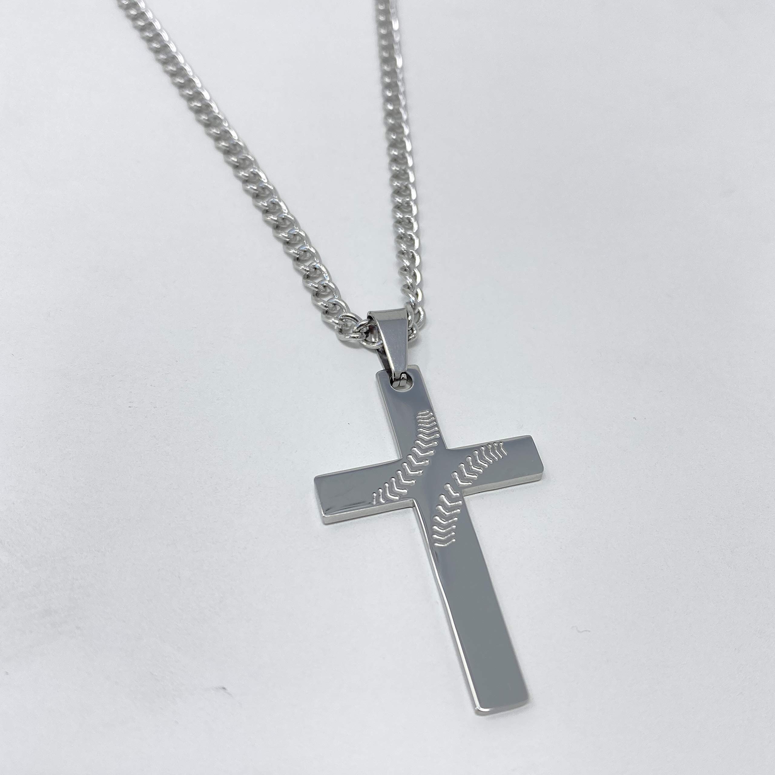Elite Athletic GearBaseball Cross Pendant With Chain Necklace - Stainless Steel