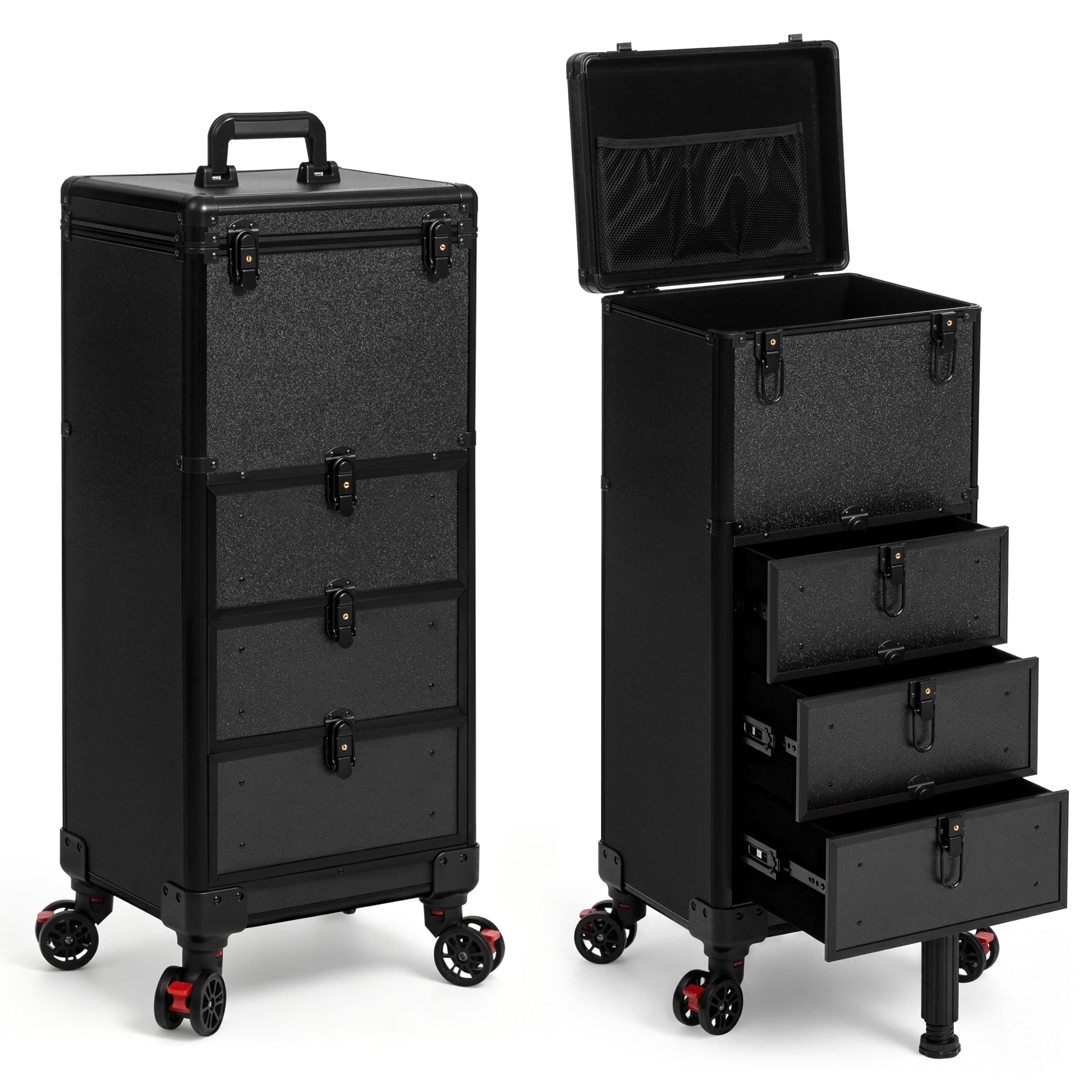 Photo 1 of *****It is used; it is unknown whether any parts are missing, and it is unknown whether it functions 100%.*****JINGUAN Rolling Makeup Train Case with 3 Drawers, Nail Trolley Cart Salon Station Cosmetology Case on Wheels Organizer Cases for Nail Tech,SPA,F