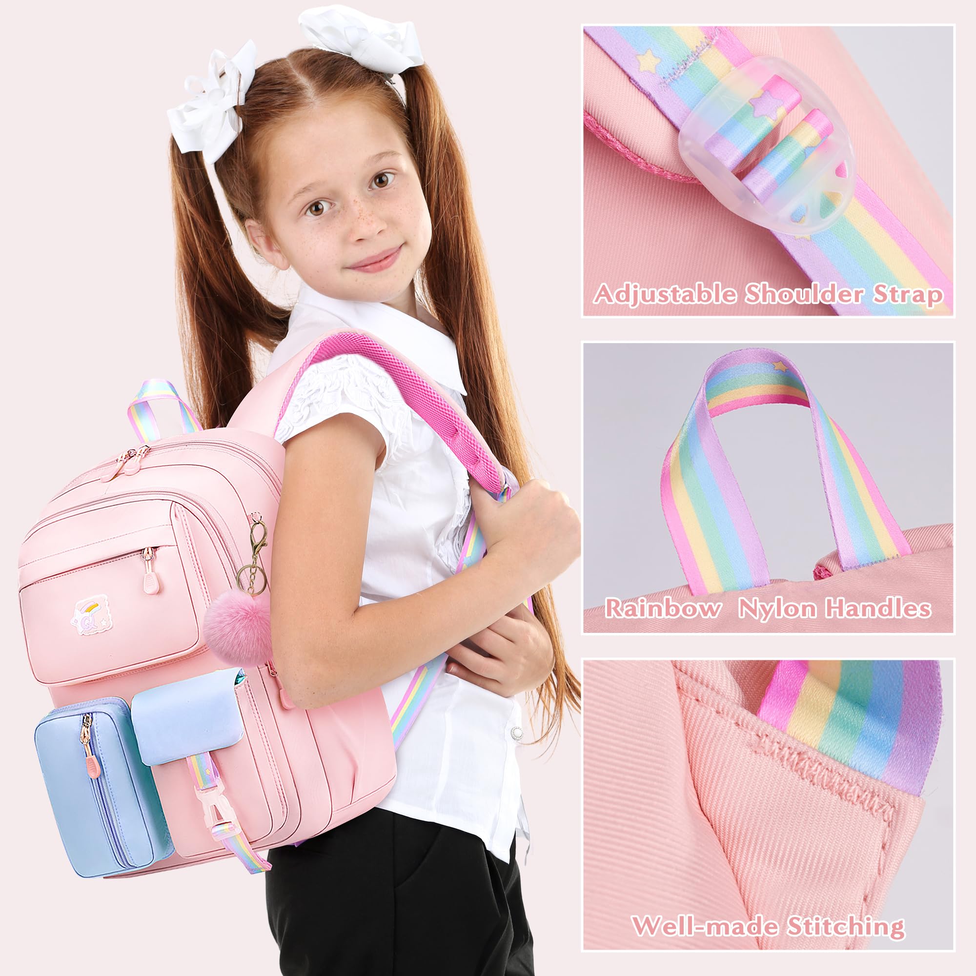 Wood Homing School Bag for Girls with Large Capacity Waterproof Cute Backpack with Laptop Compartment for Teen Kids Kindergarten Daily Multi-Compartment School Backpack with Hairball Pendant