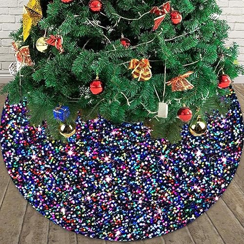 Falda de árbol de Navidad con lentejuelas arcoíris de 36 pulgadas, falda de árbol de terciopelo con purpurina, faldas de árbol de lentejuelas para