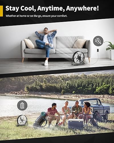 Miniatura 7 de AI-F600 Ventilador de suelo recargable de 15600 mAh, ventilador de batería industrial de alta velocidad de 12 pulgadas, ventilador de campamento