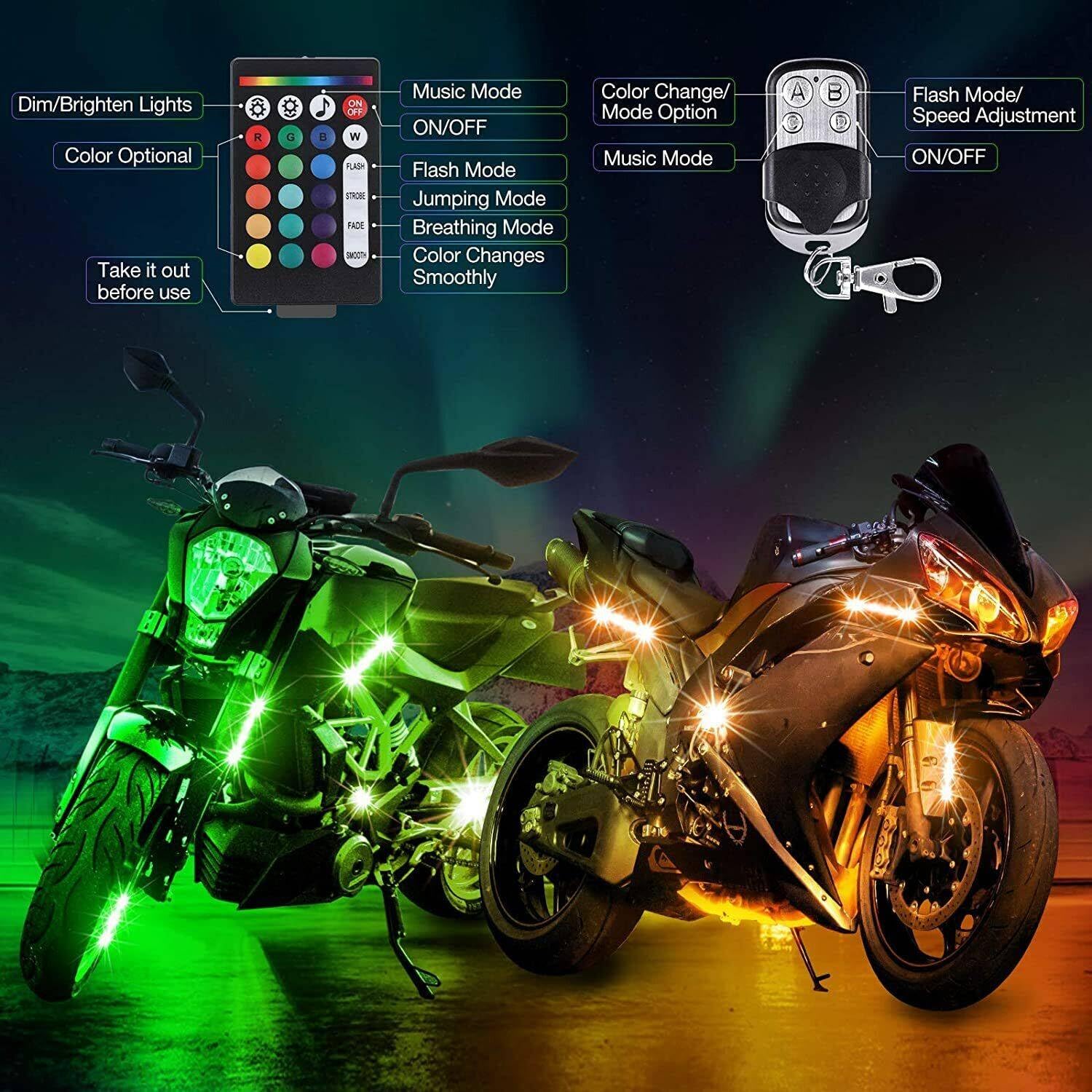 12X RGB Motorcycle LED Light Kit Under Glow Body Strip For Harley-Davidson Honda