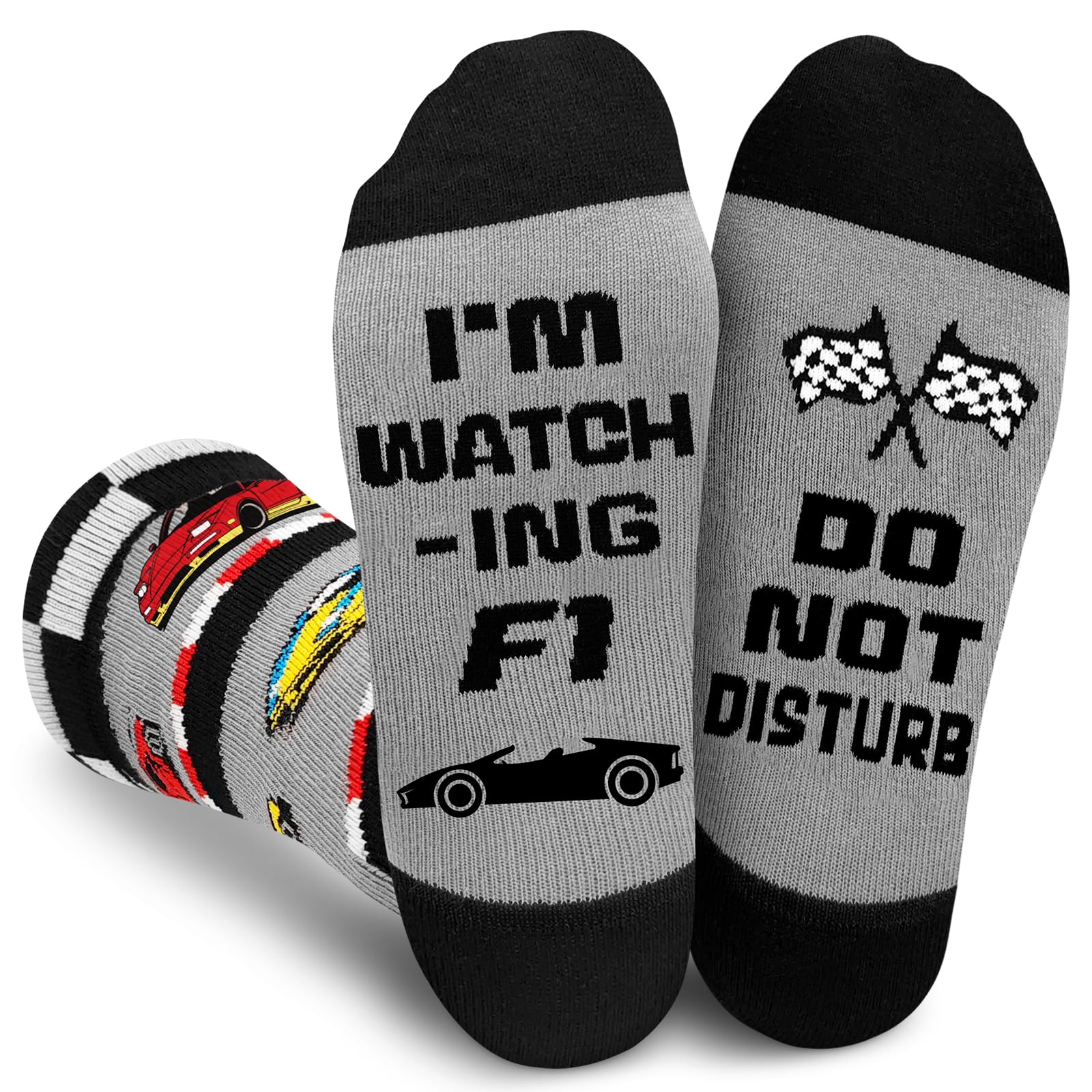 Obidodi Men's Grey Socks For Do Not Disturb I'm Watching F1, Gifts For Car Lovers, Size 9-12, Racing Fans Christmas Presents Birthday Fathers Day