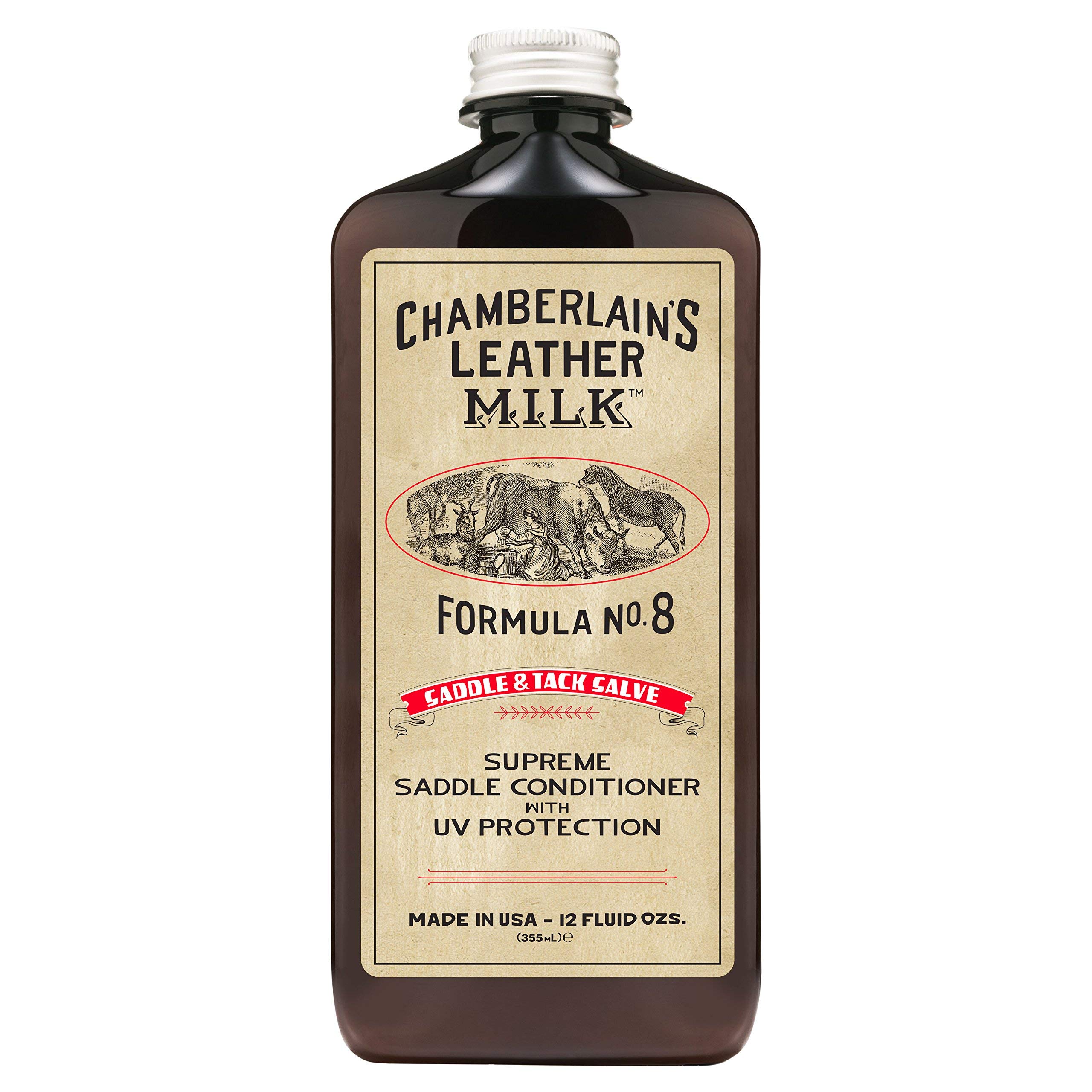 Chamberlain's Leather Milk - Saddle Conditioner No. 8 - Acondicionador Natural para el Cuero de Bridas y monturas - Protección contra los Rayos UV - con Almohadilla de aplicación