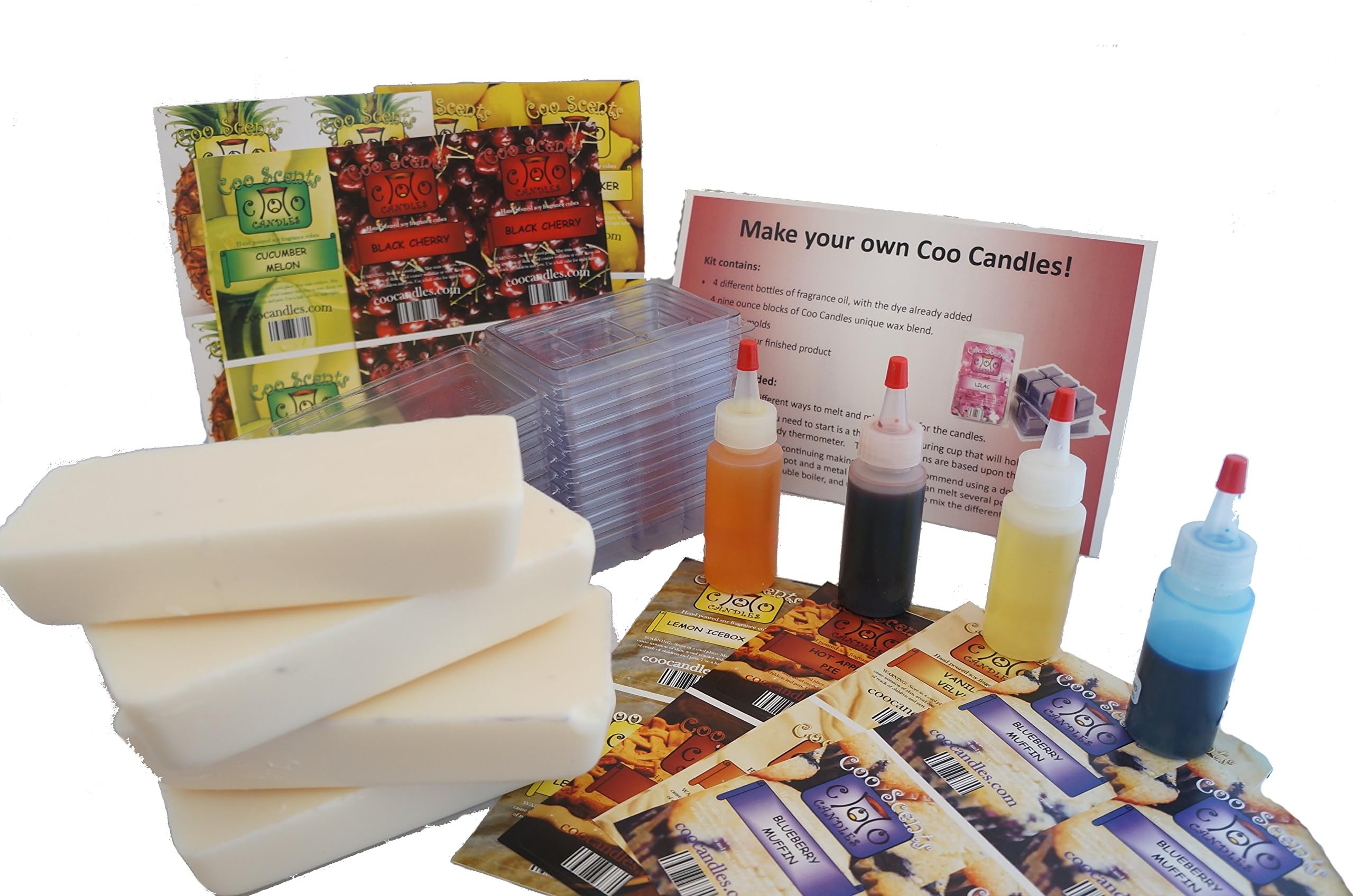 Coo Candles Make Your Own Wax Melt Kit to Include Blueberry Muffin, Hot Apple Pie, Vanilla Velvet, and Lemon IceBox Cake (Bakery Scents)