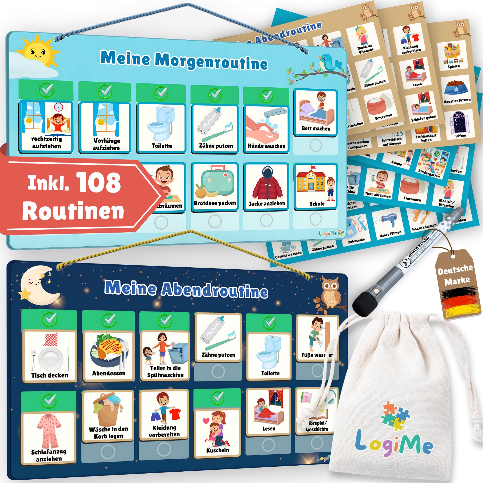 LOGIME 𝐋𝐨𝐠𝐢𝐌𝐞® Belohnungstafel für Kinder inkl. 200 AUFGABEN - XL Aufgabenplaner magnetisch- Montessori Belohnungssystem Wochenplaner ab 3 4 5 6 7 8 Jahre magnetische