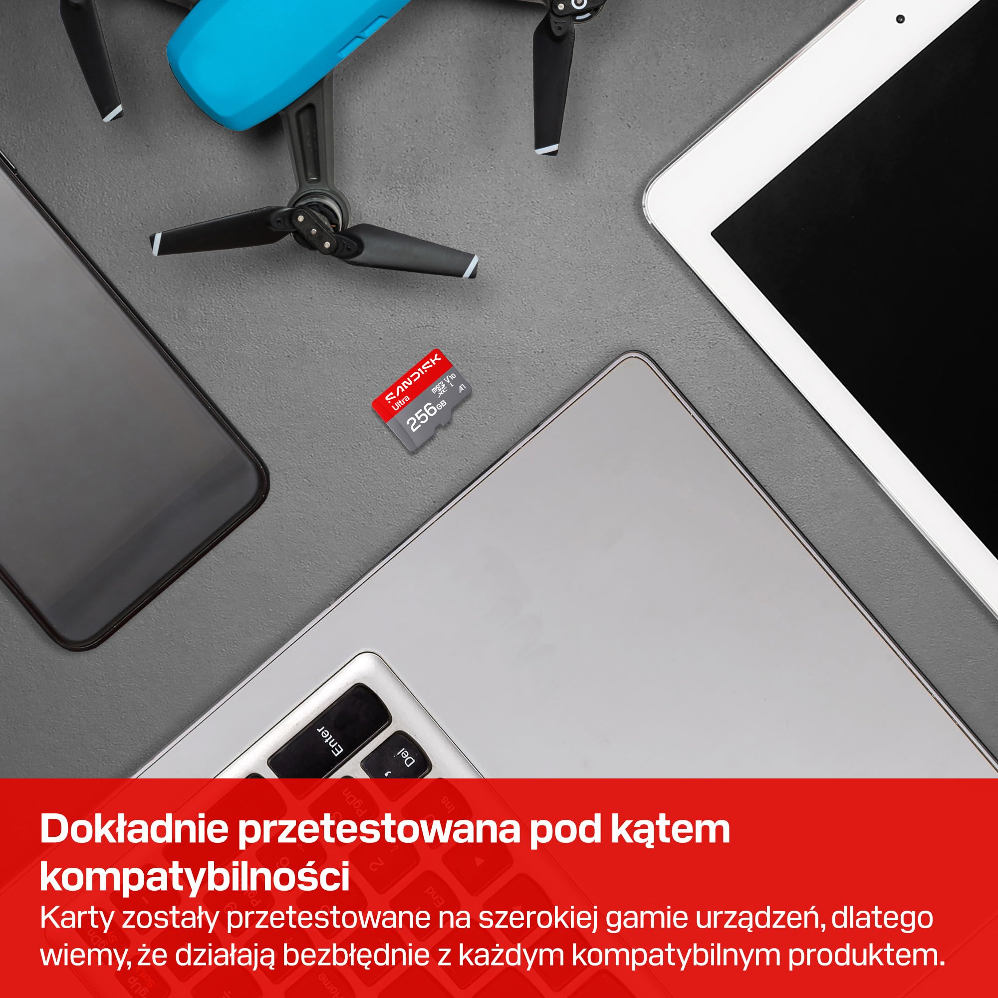 SANDISK Ultra Karta microSDXC UHS-I + SD Adapter, 256 GB (prędkość odczytu do 195 MB/s, filmy Full HD, V10, U1, C10, A1) Do smartfonów i tabletów z systemem Android oraz kamer i laptopów