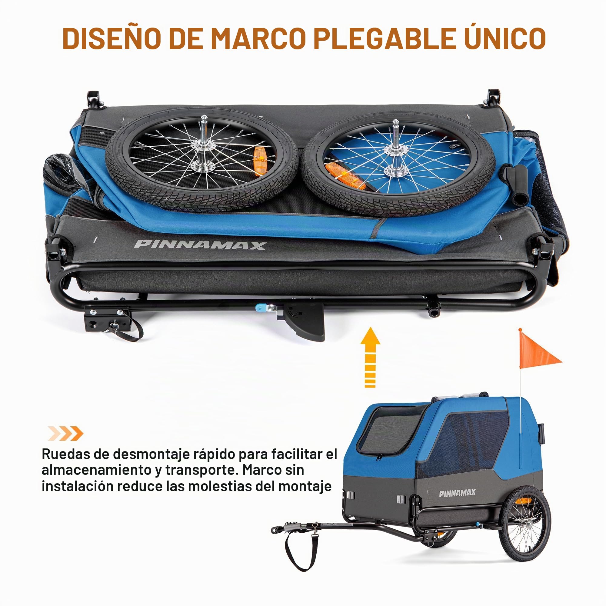 Remolque para Perros PINNAMAX para Bicicletas: Carrito para Mascotas 2 en 1, con una Capacidad de Carga de hasta 45 kg; Remolque para Perros con Enganche Universal para Bicicleta