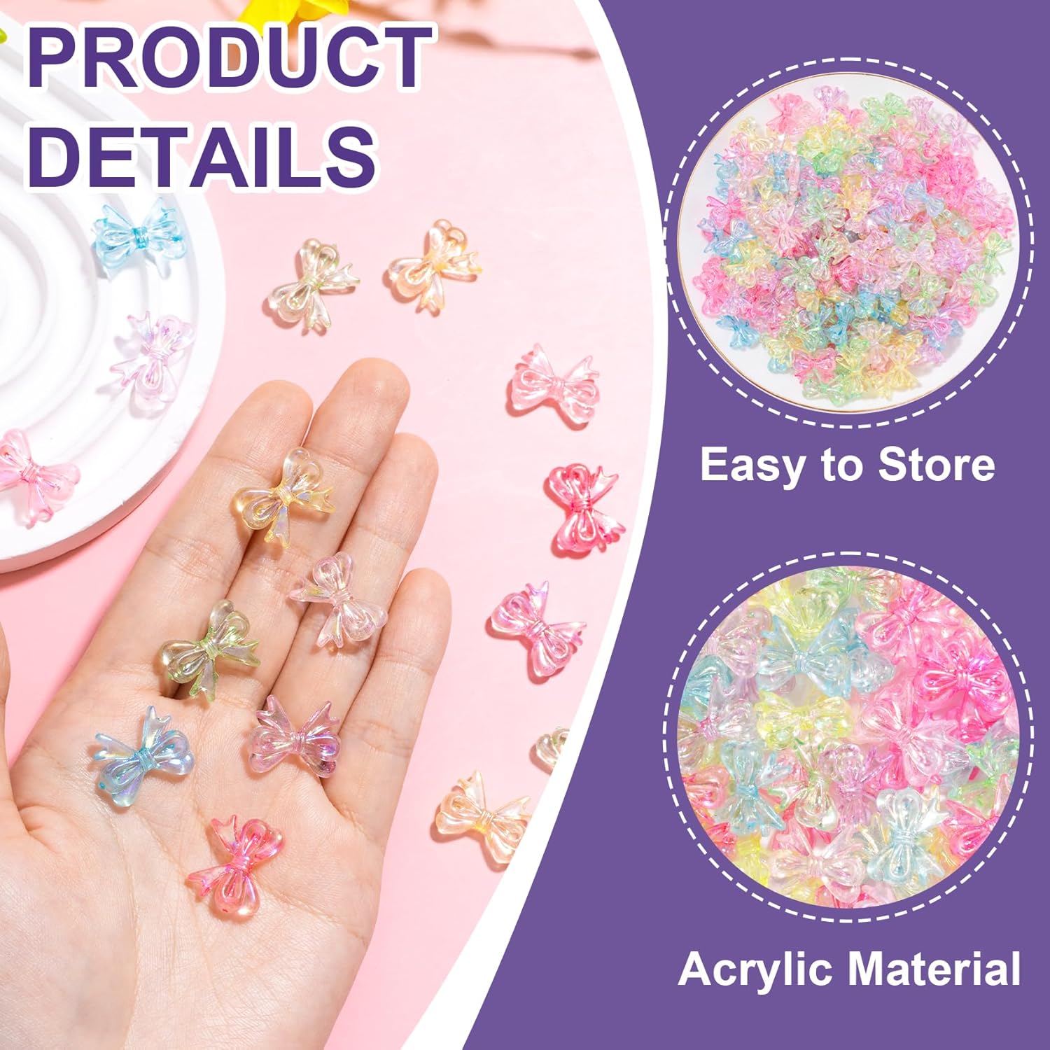 150pcs Colorful Acrylic Bow Beads, Mini Cute Bowknot Bead for Jewelry Making, Decorative Accessories for DIY Crafts, Bracelet, Necklace, Earring - Image 3