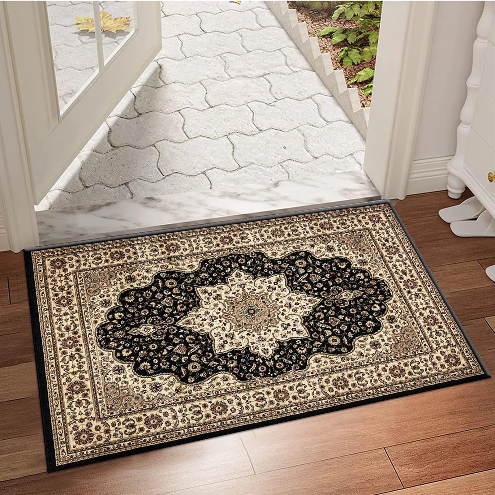 cozily® Door Mat, Washable Kitchen Mats Traditional Non Shed Vintage Door Matt Indoor, Front Door Entrance Carpet Runner Small Floor Mat - 60 X 110 Cm - Rome Black — image 1