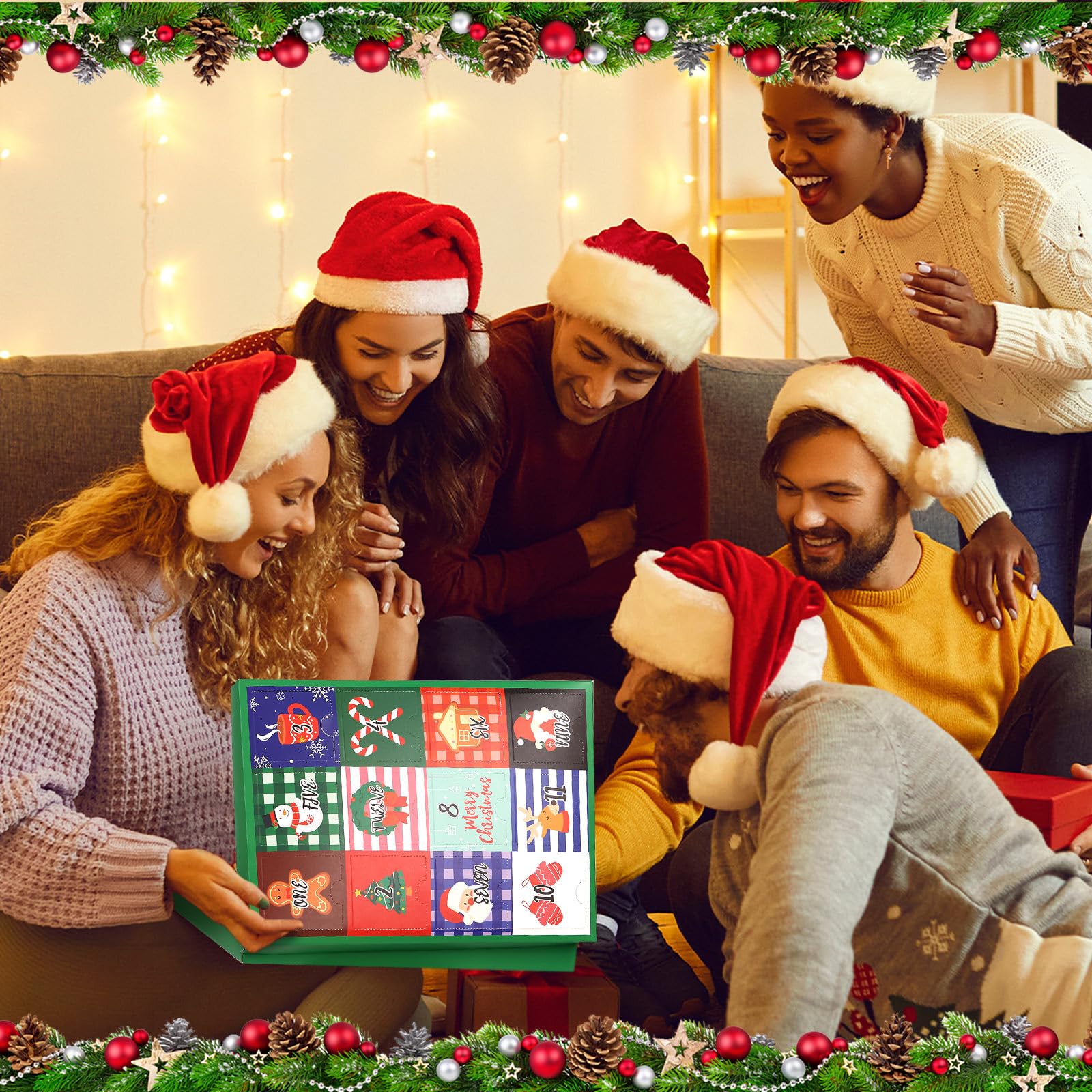 12 paia di calzini natalizi sfocati con calendario dell'avvento 2024, set di calzini unisex per adulti con conto alla rovescia di 12 giorni, regalo colorato, soffici e caldi, per feste di Natale