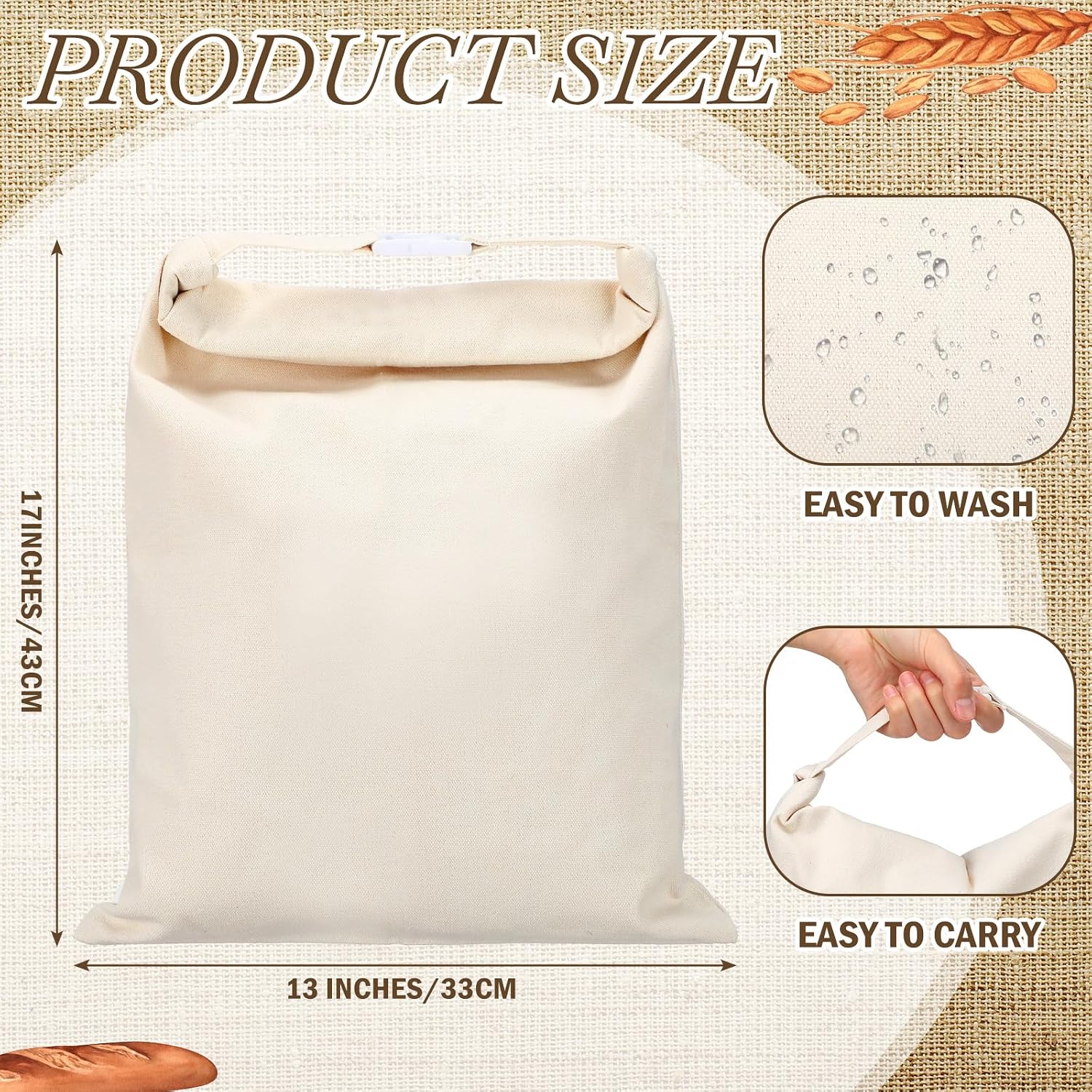 Didaey 4 Pack Beeswax Bread Bags for Sourdough Reusable Bread Bags for Homemade Sourdough 13 x 17 Inches Organic Cotton Beeswax lined Bag for Homemade Loaf Fresh Freezer Food Storage (Classic White) image 2
