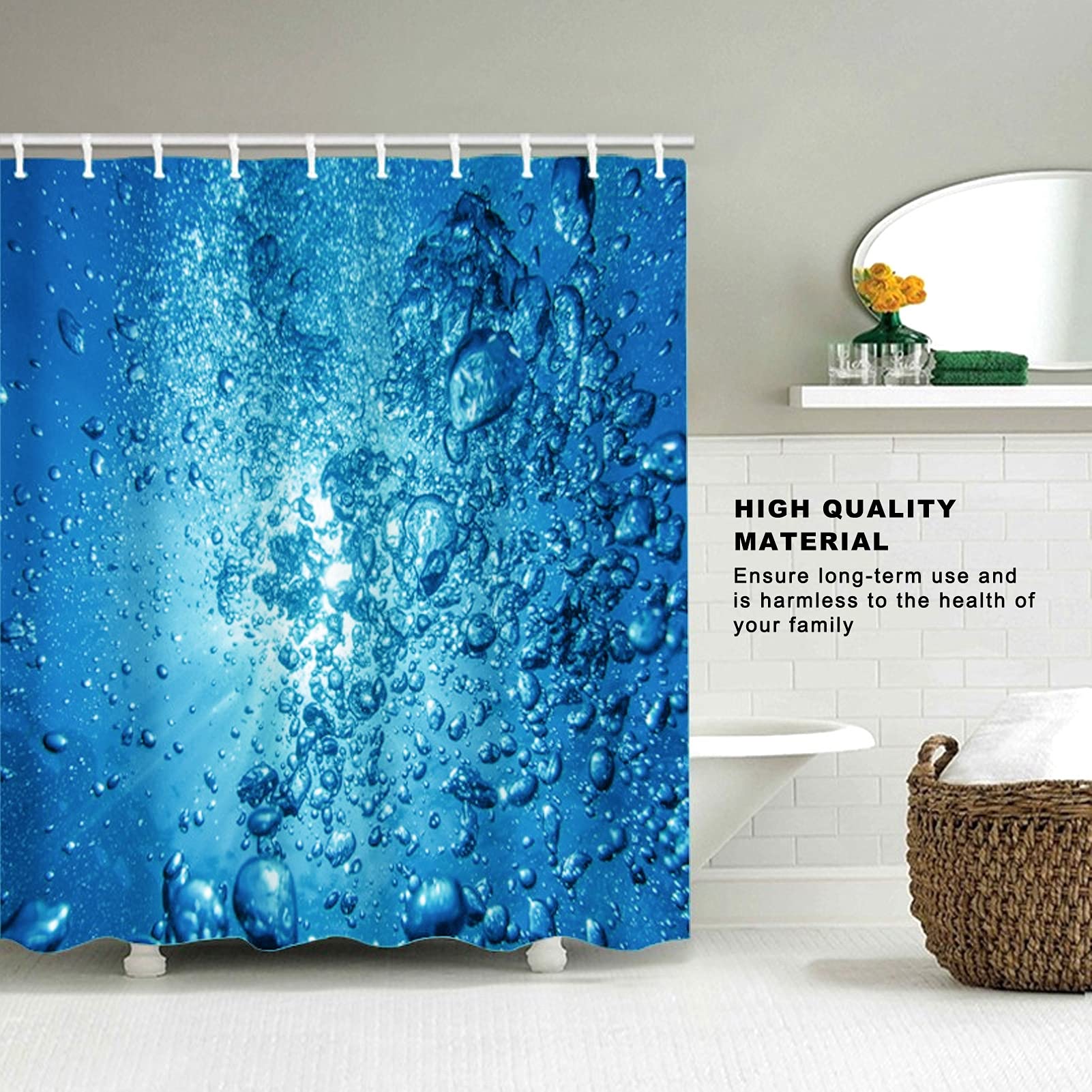 Shower Curtain, Easy Cleaning Bathroom Supplies Waterproof Thicken Digital Printing Curtain Divider with 12pcs Curtain for Bathroom(180 * 180 cm) 4