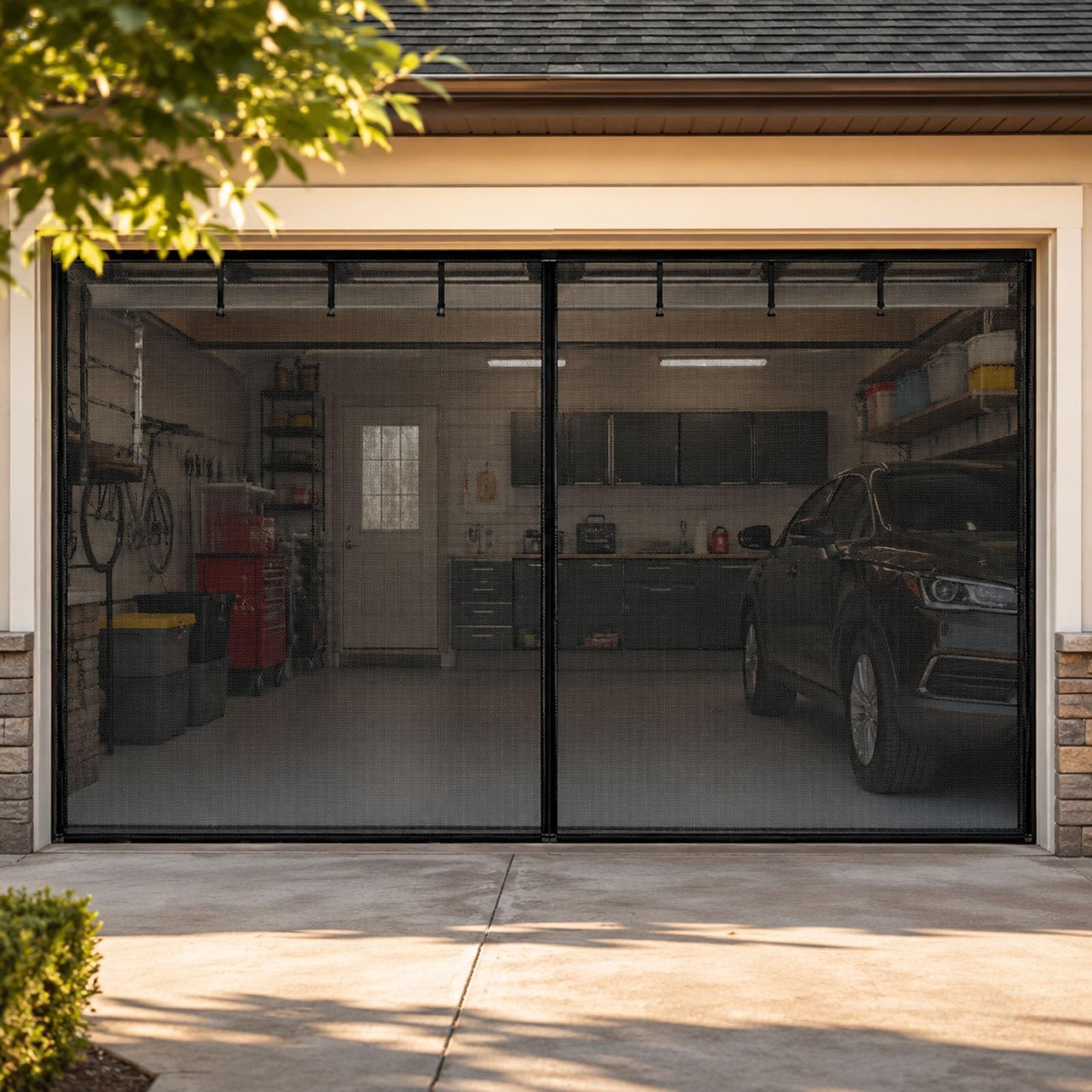 Moustiquaire porte de garage 440x230cm noire en fibre de verre pour 2 voitures